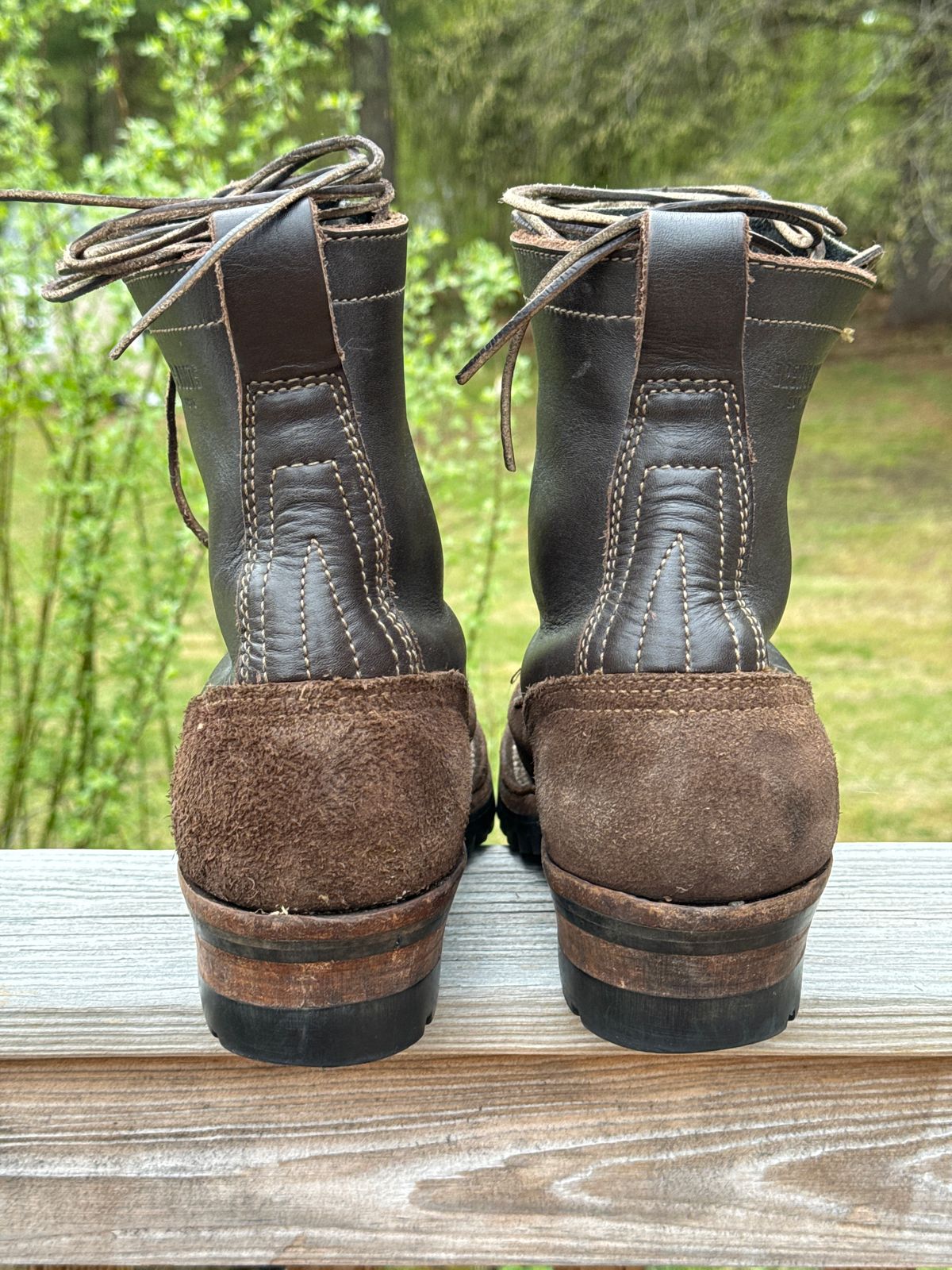 Photo by P2K on May 6, 2024 of the Drew's Boots 8-Inch Logger in Brown Roughout & Brown Smooth.