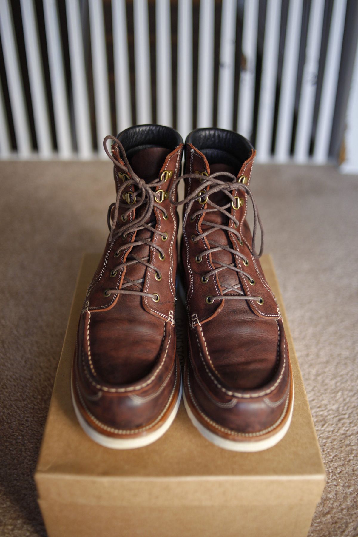 Photo by evknee on November 3, 2022 of the Grant Stone Field Boot in C.F. Stead Dark Burgundy Classic Kudu.