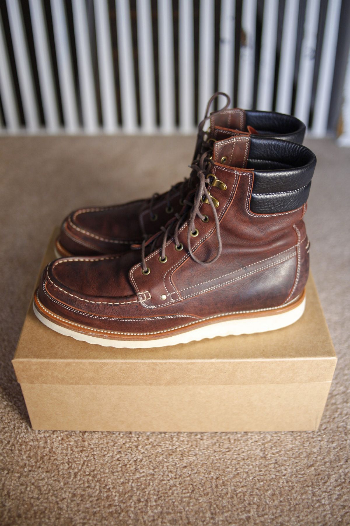 Photo by evknee on November 3, 2022 of the Grant Stone Field Boot in C.F. Stead Dark Burgundy Classic Kudu.