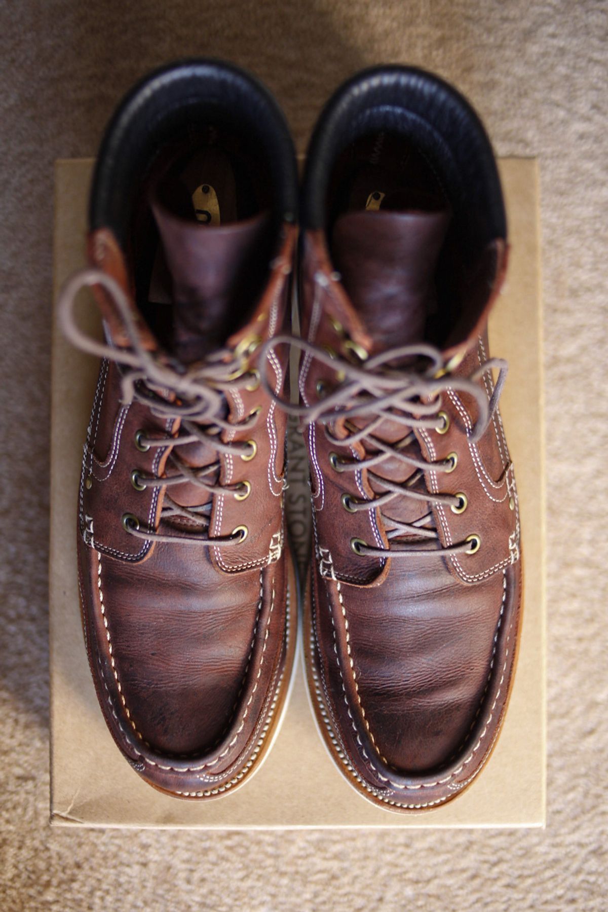 Photo by evknee on November 3, 2022 of the Grant Stone Field Boot in C.F. Stead Dark Burgundy Classic Kudu.