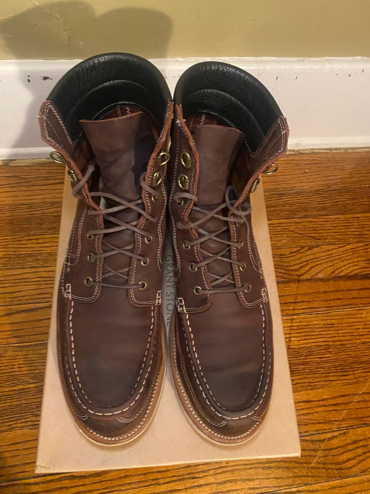 Photo by evknee on December 5, 2022 of the Grant Stone Field Boot in C.F. Stead Dark Burgundy Classic Kudu.