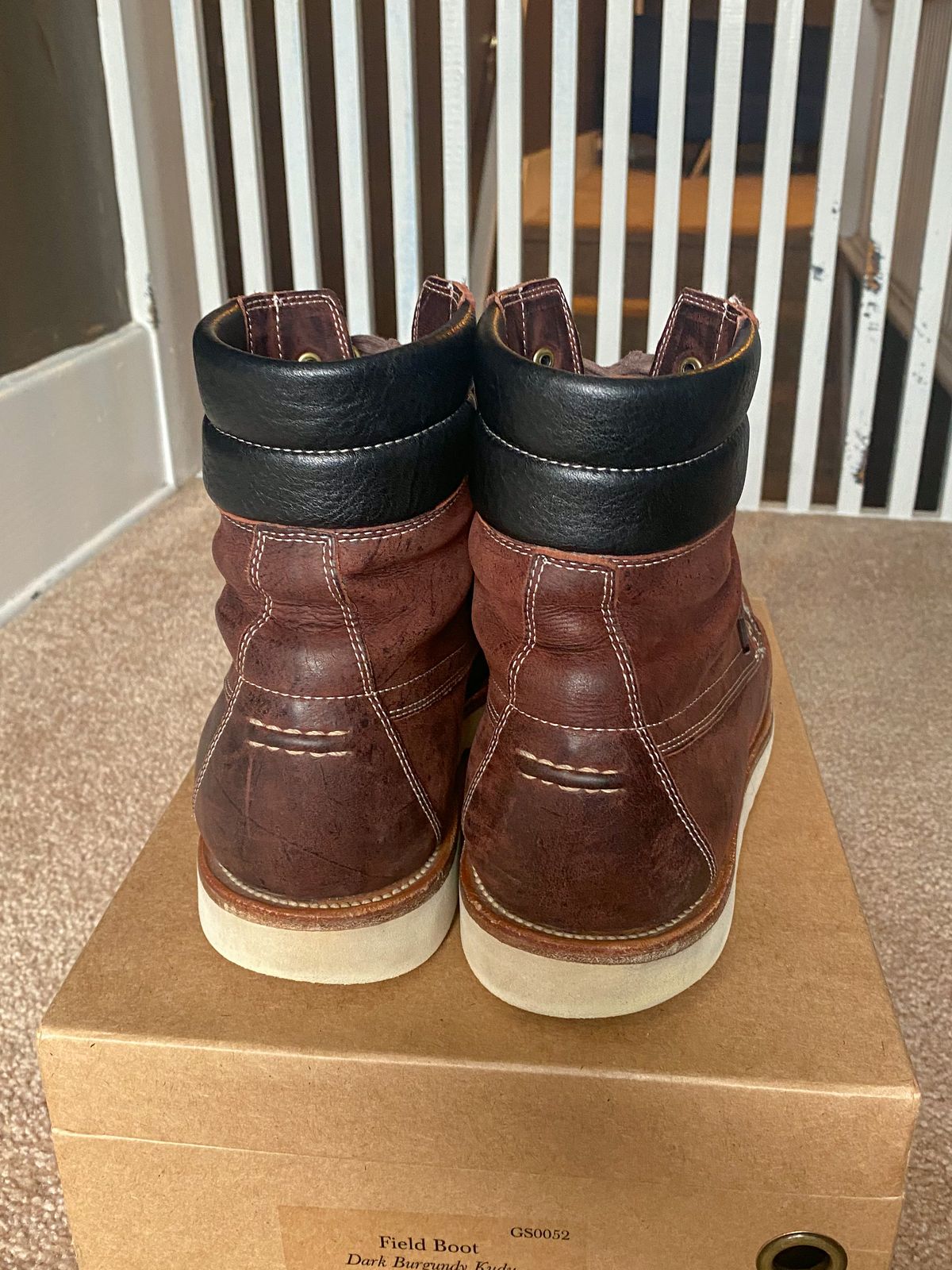 Photo by evknee on February 5, 2023 of the Grant Stone Field Boot in C.F. Stead Dark Burgundy Classic Kudu.