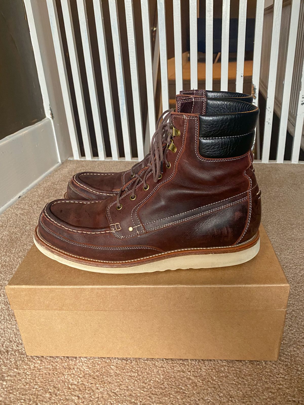 Photo by evknee on February 5, 2023 of the Grant Stone Field Boot in C.F. Stead Dark Burgundy Classic Kudu.