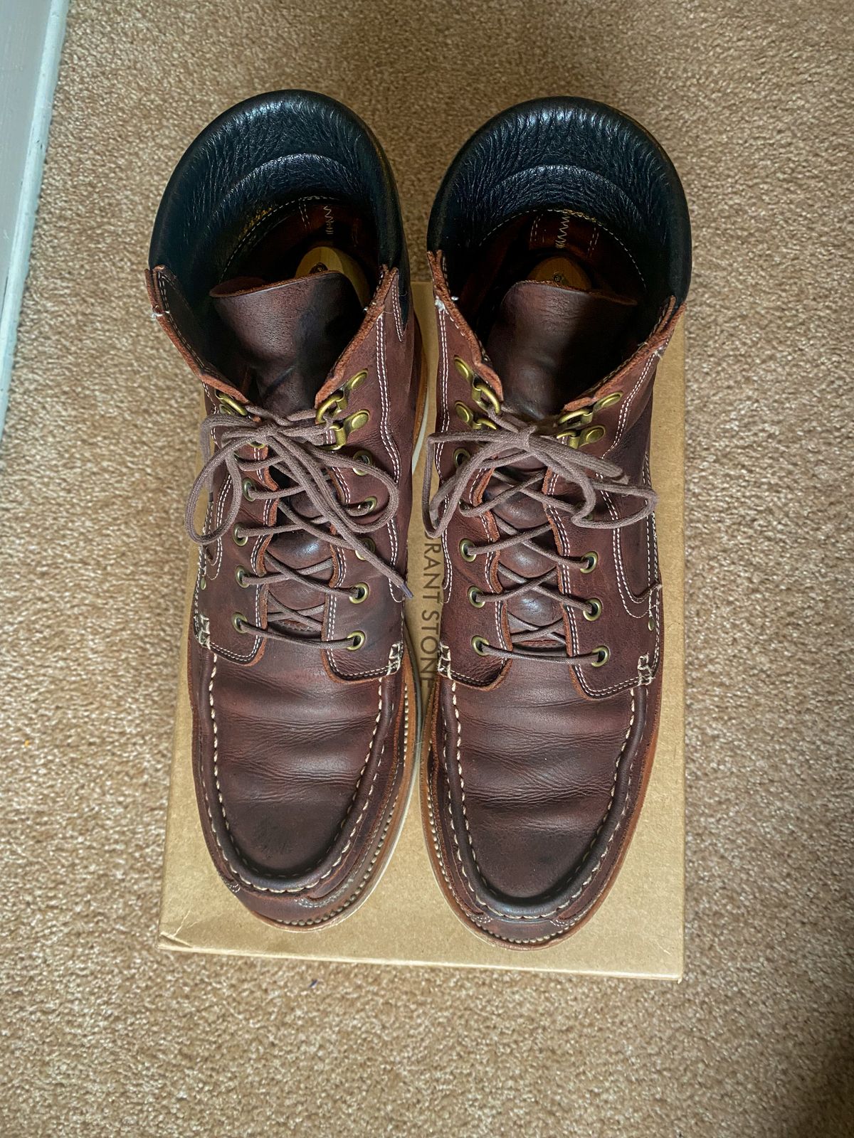 Photo by evknee on February 5, 2023 of the Grant Stone Field Boot in C.F. Stead Dark Burgundy Classic Kudu.