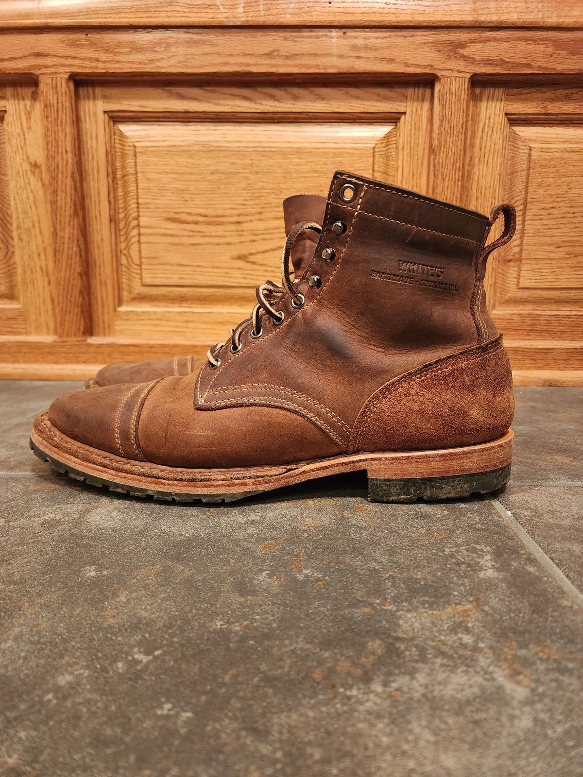 Photo by ChrisreedTN on January 6, 2023 of the White's MP-Sherman Toe Cap in Unknown Leather.