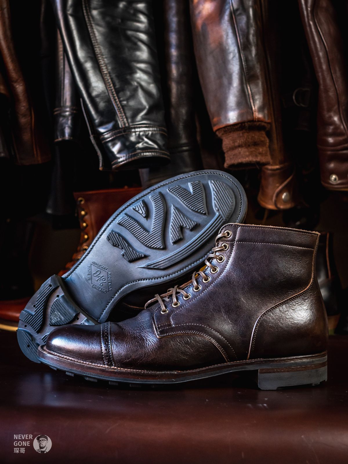 Photo by NeverGoneCG on September 18, 2024 of the Viberg Service Boot BCT in C.F. Stead Husk Oiled Culatta.