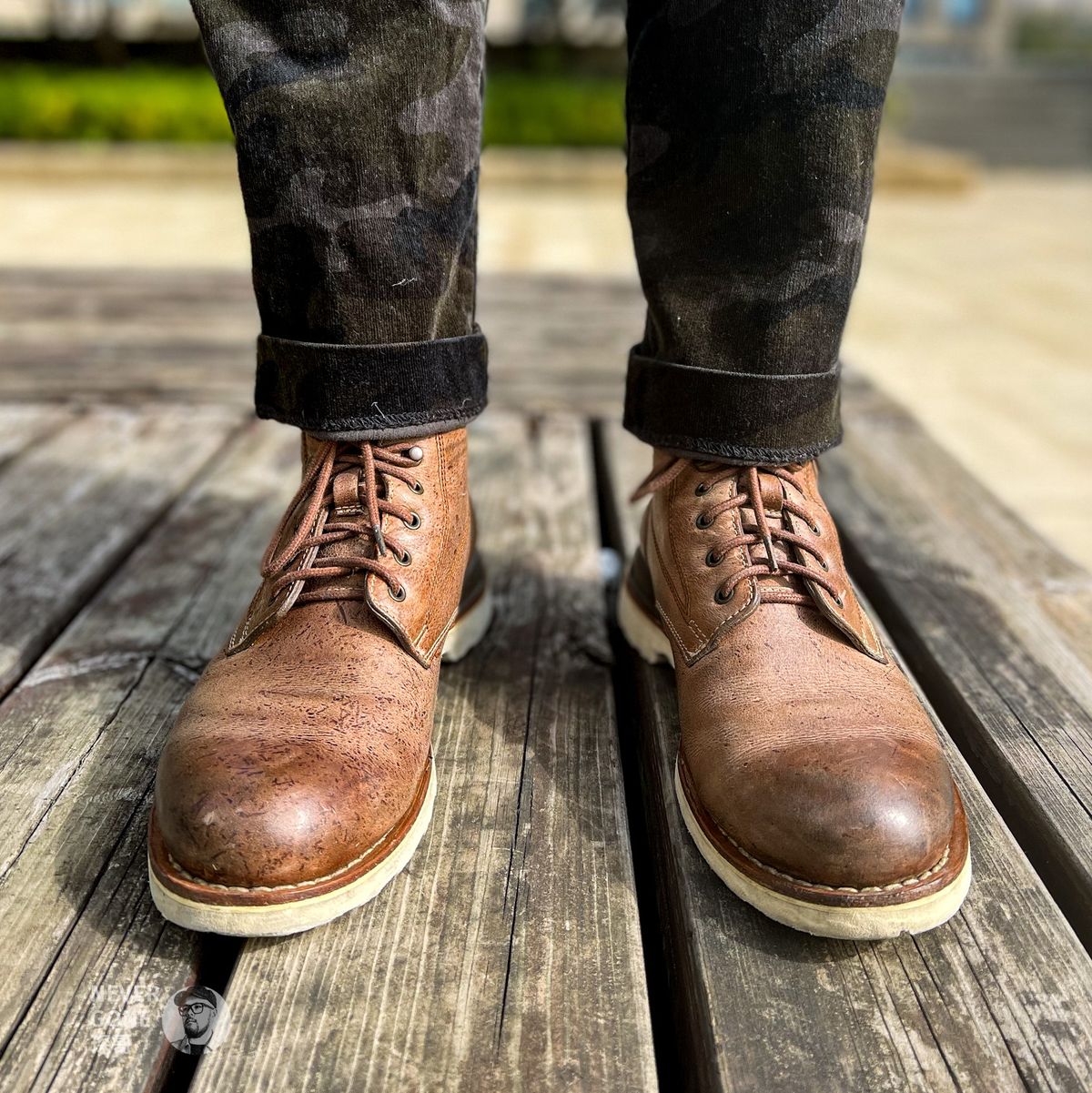 Photo by NeverGoneCG on October 11, 2022 of the Visvim Virgil Boots in C.F. Stead Camel Classic Kudu.