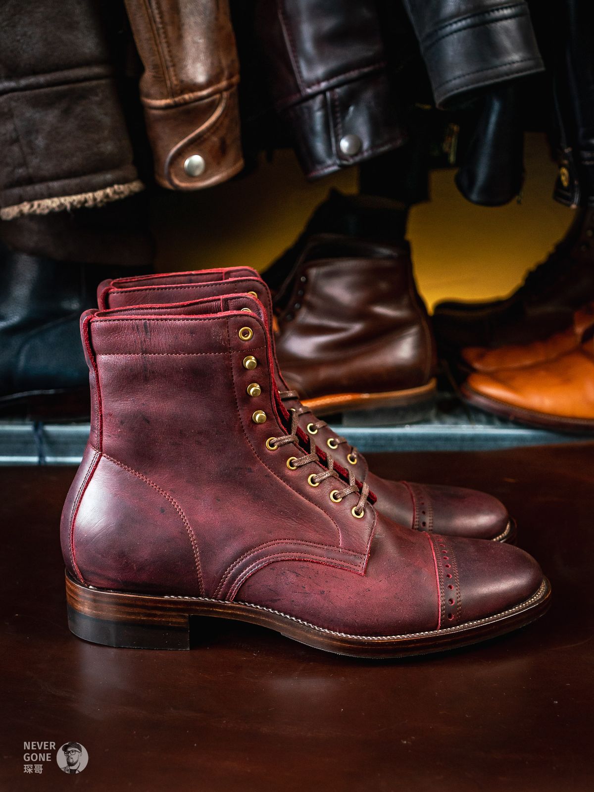 Photo by NeverGoneCG on October 1, 2023 of the WM1978 Paratrooper Boots in C.F. Stead Brick Kudu.