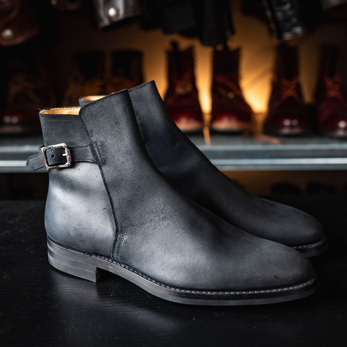 Photo by NeverGoneCG on September 9, 2022 of the Crockett & Jones Unknown Model in Black Roughout Suede.