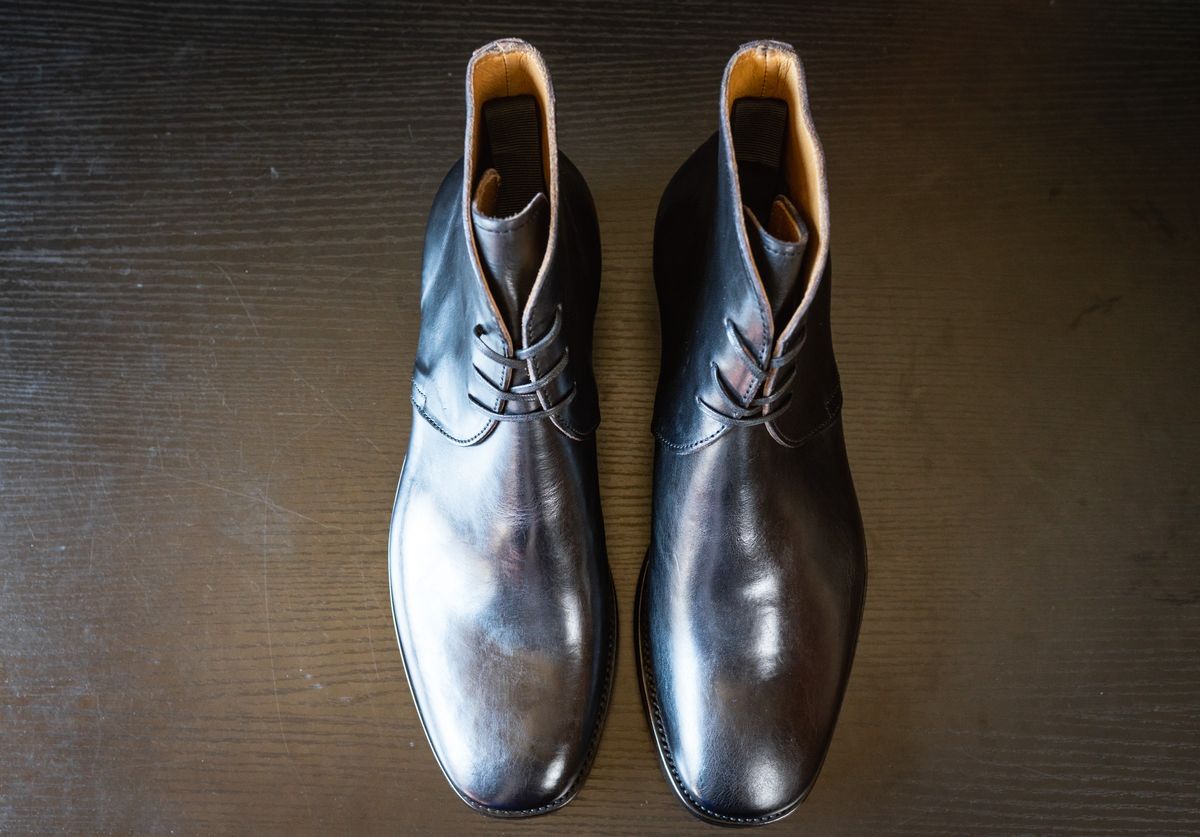 Photo by NeverGoneCG on October 2, 2022 of the XBXS George Boots in Guidi Black Horsehide.