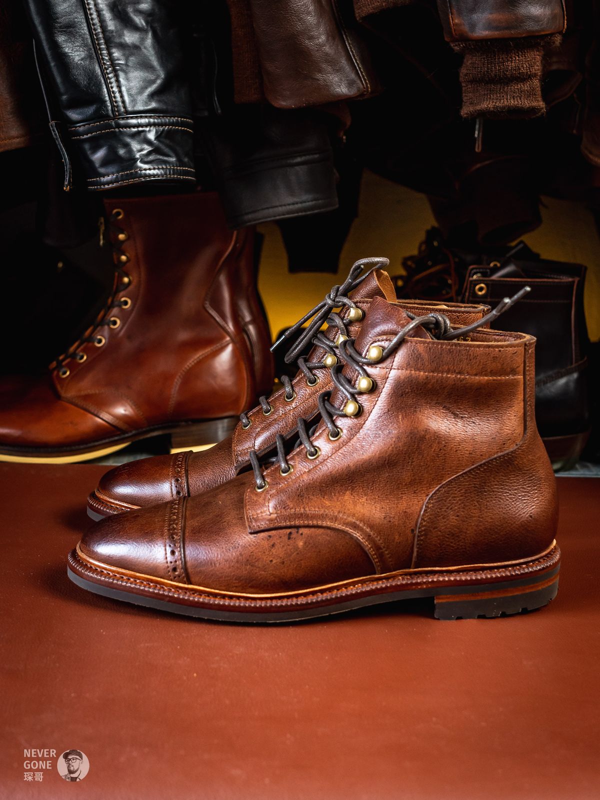 Photo by NeverGoneCG on November 3, 2024 of the Meermin Service Boot in C.F. Stead Snuff Waxed Kudu.