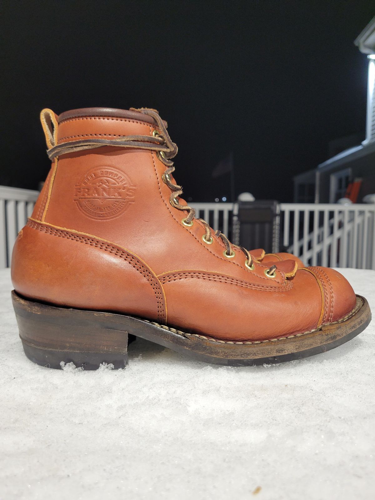 Photo by cherninHVAC on December 6, 2024 of the Frank's Boots Wilshire in Wickett & Craig Chestnut English Bridle.