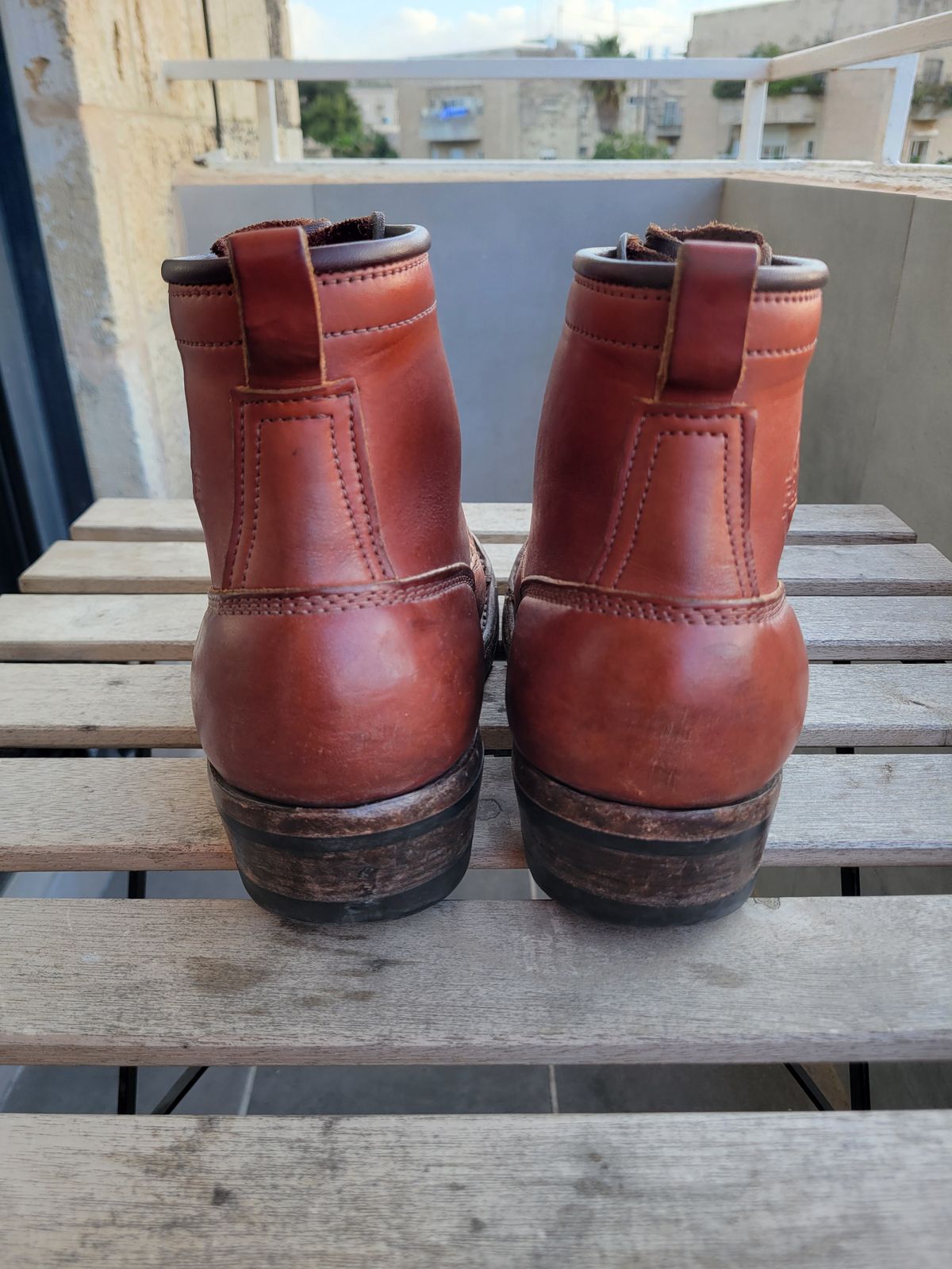 Photo by cherninHVAC on April 4, 2025 of the Frank's Boots Wilshire in Wickett & Craig Chestnut English Bridle.