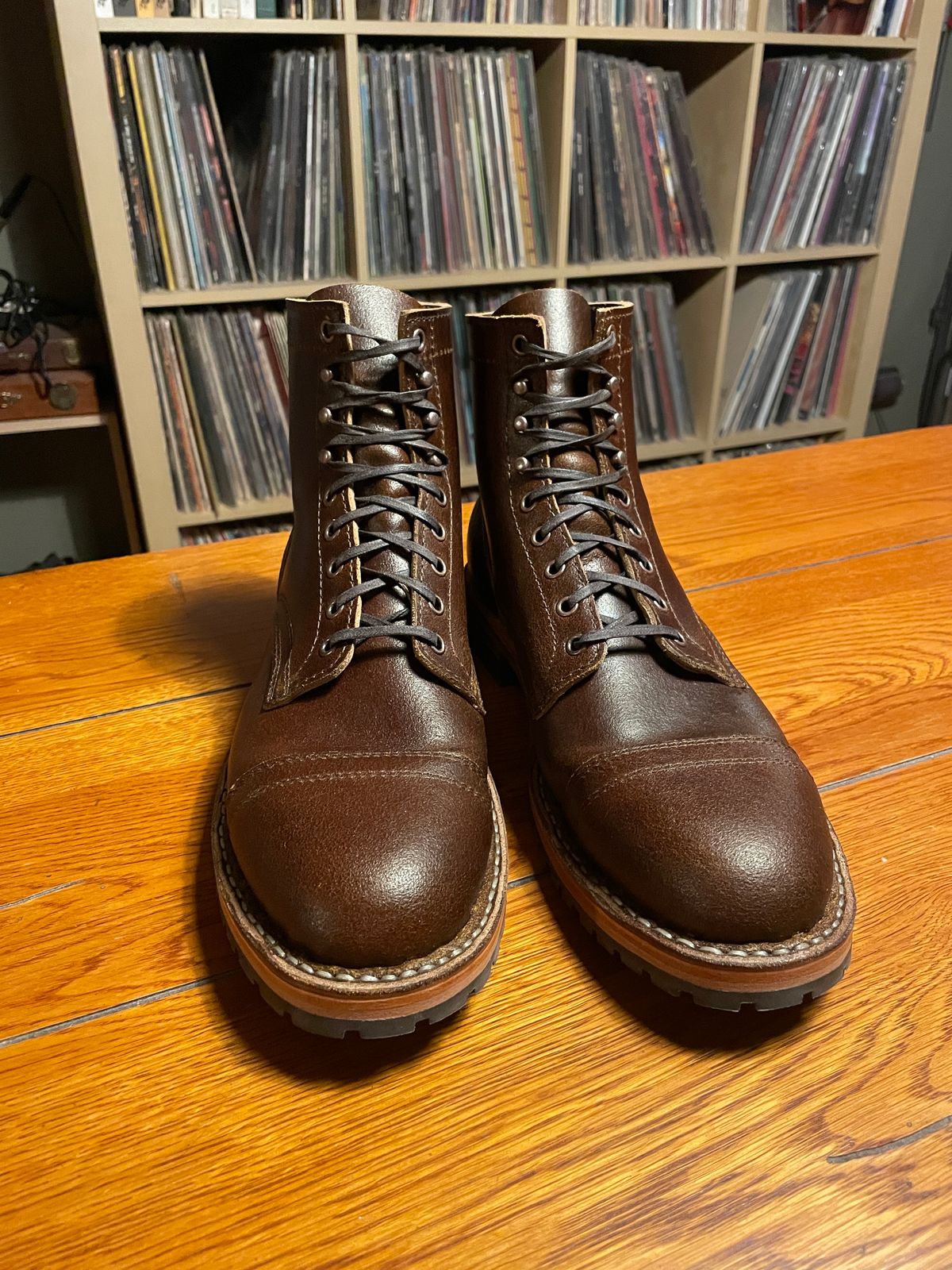 Photo by nucleardelorean on November 9, 2023 of the White's MP-Sherman Toe Cap in Horween Cinnamon Waxed Flesh.