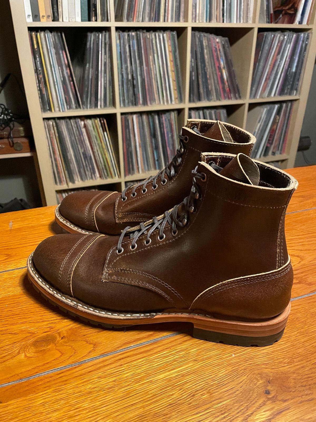 Photo by nucleardelorean on November 9, 2023 of the White's MP-Sherman Toe Cap in Horween Cinnamon Waxed Flesh.