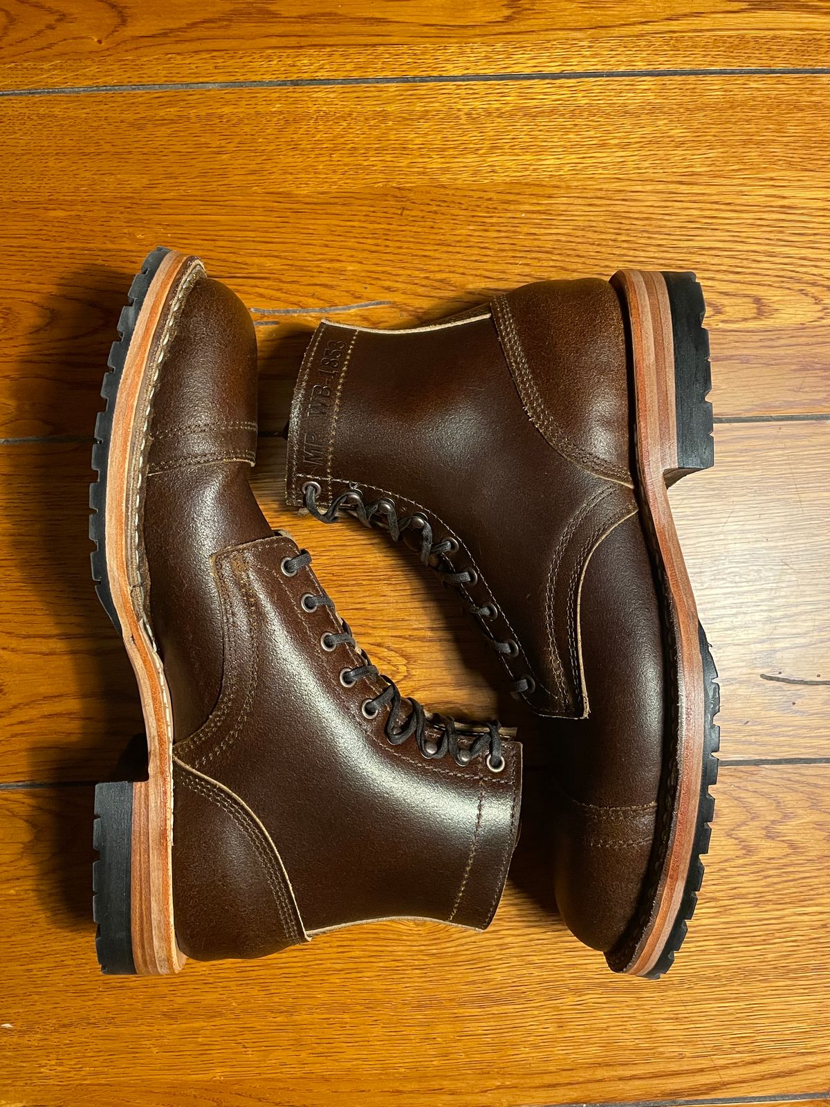 Photo by nucleardelorean on November 9, 2023 of the White's MP-Sherman Toe Cap in Horween Cinnamon Waxed Flesh.