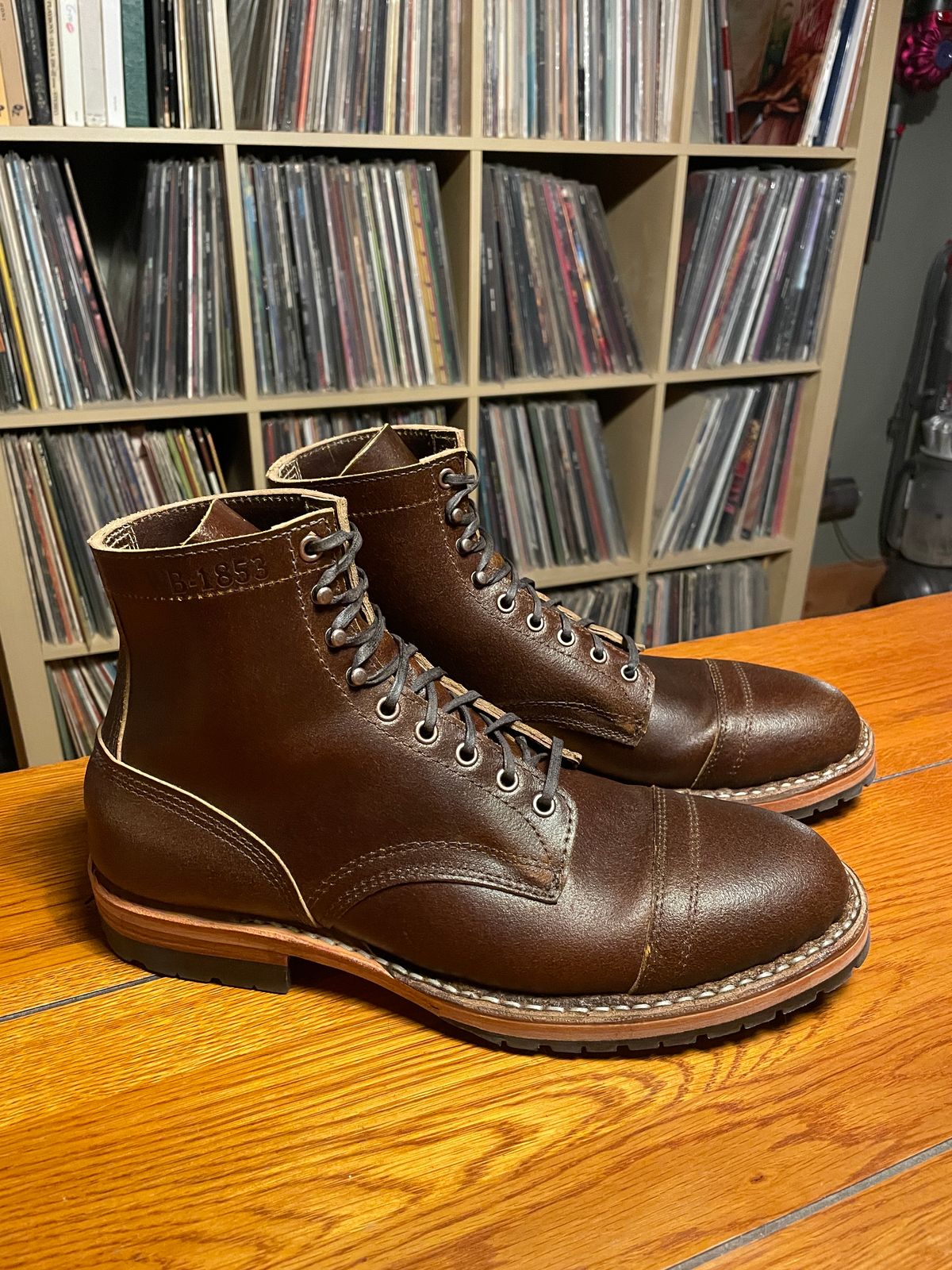 Photo by nucleardelorean on November 9, 2023 of the White's MP-Sherman Toe Cap in Horween Cinnamon Waxed Flesh.