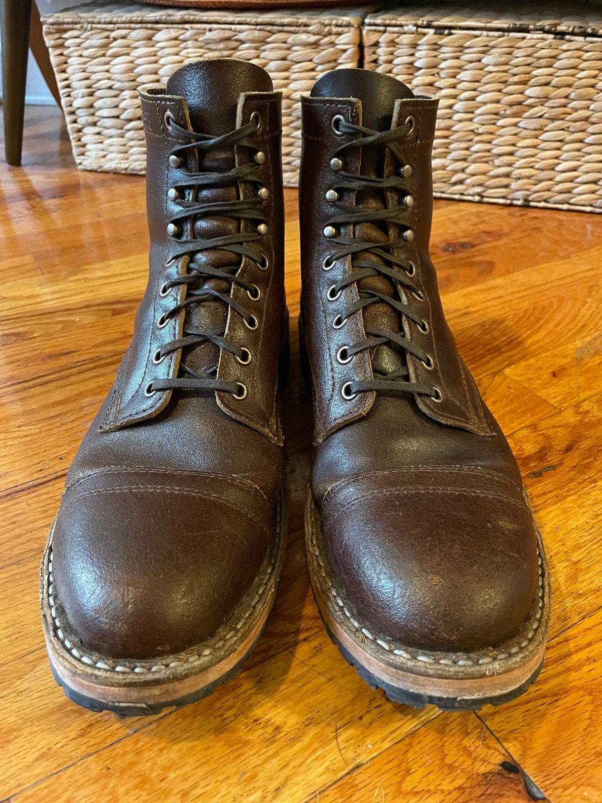 Photo by nucleardelorean on December 5, 2023 of the White's MP-Sherman Toe Cap in Horween Cinnamon Waxed Flesh.