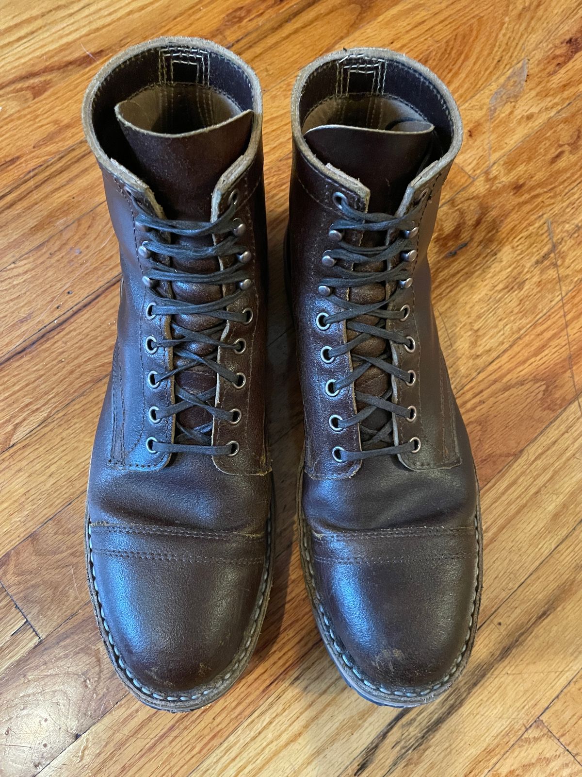 Photo by nucleardelorean on December 5, 2023 of the White's MP-Sherman Toe Cap in Horween Cinnamon Waxed Flesh.