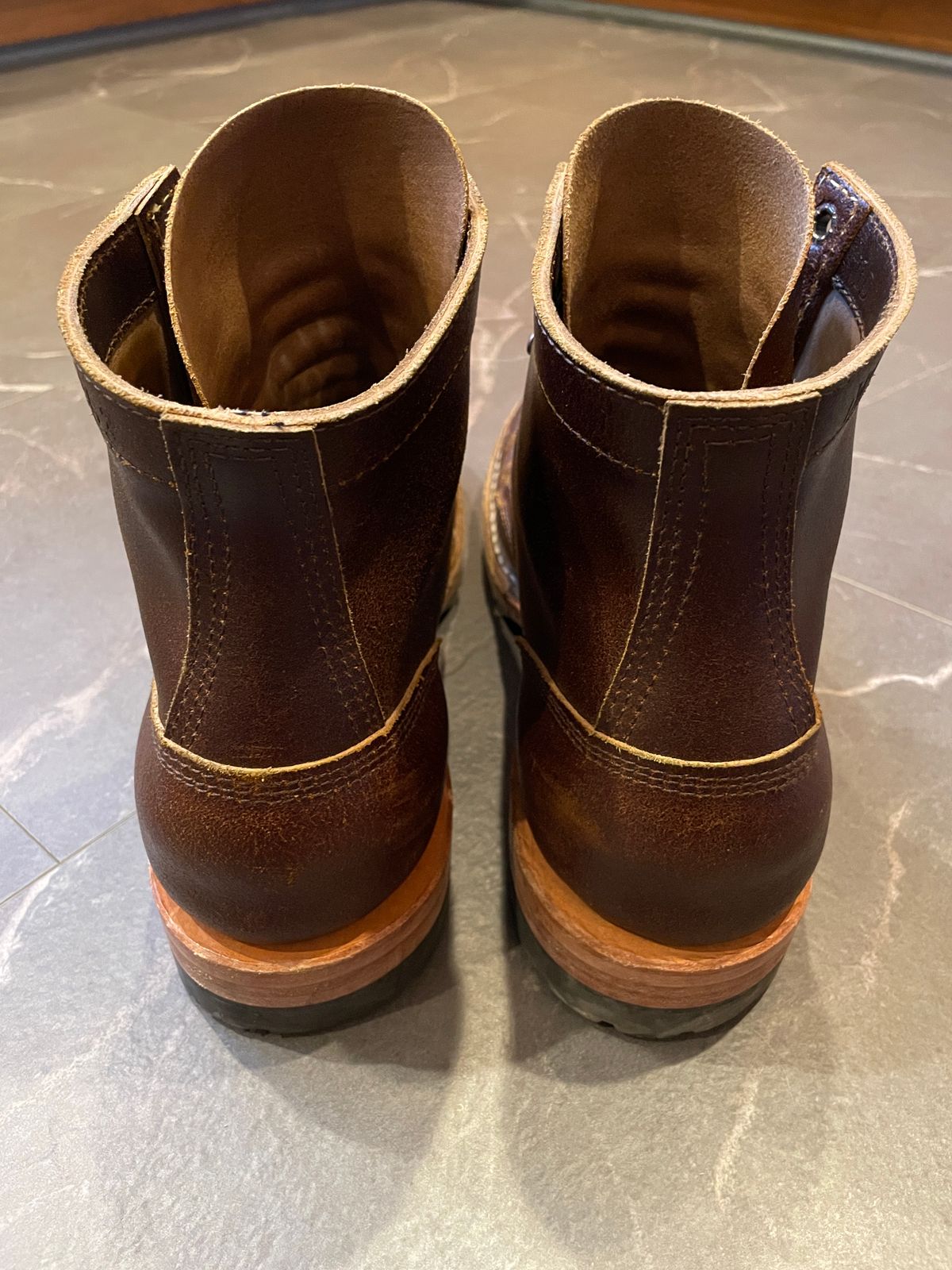 Photo by nucleardelorean on January 6, 2024 of the White's MP-Sherman Toe Cap in Horween Cinnamon Waxed Flesh.