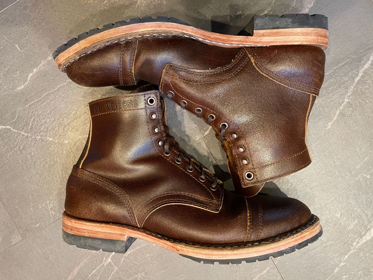 Photo by nucleardelorean on January 6, 2024 of the White's MP-Sherman Toe Cap in Horween Cinnamon Waxed Flesh.