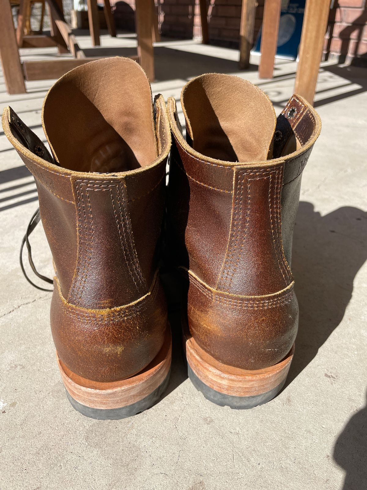 Photo by nucleardelorean on February 5, 2024 of the White's MP-Sherman Toe Cap in Horween Cinnamon Waxed Flesh.