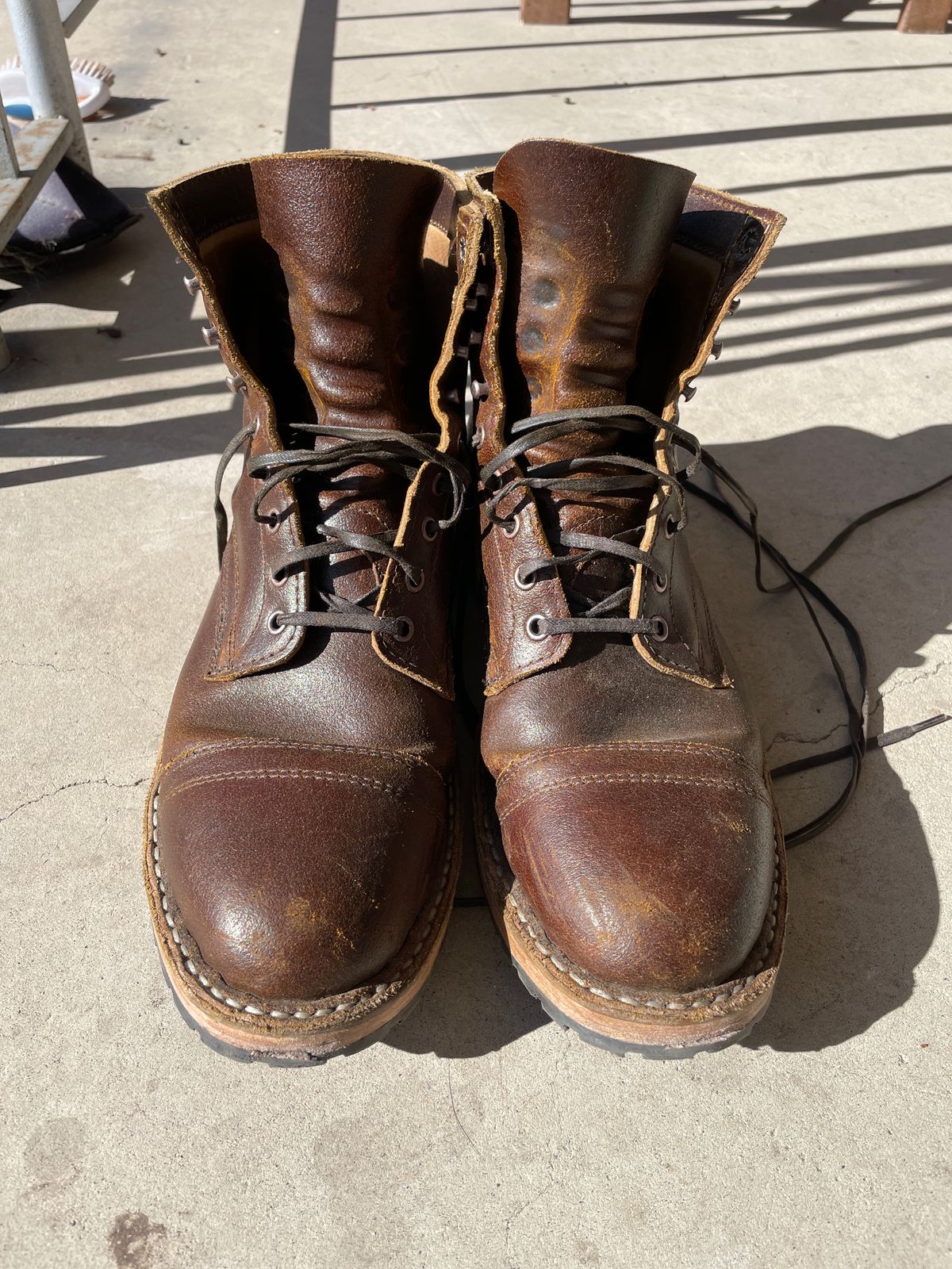 Photo by nucleardelorean on February 5, 2024 of the White's MP-Sherman Toe Cap in Horween Cinnamon Waxed Flesh.