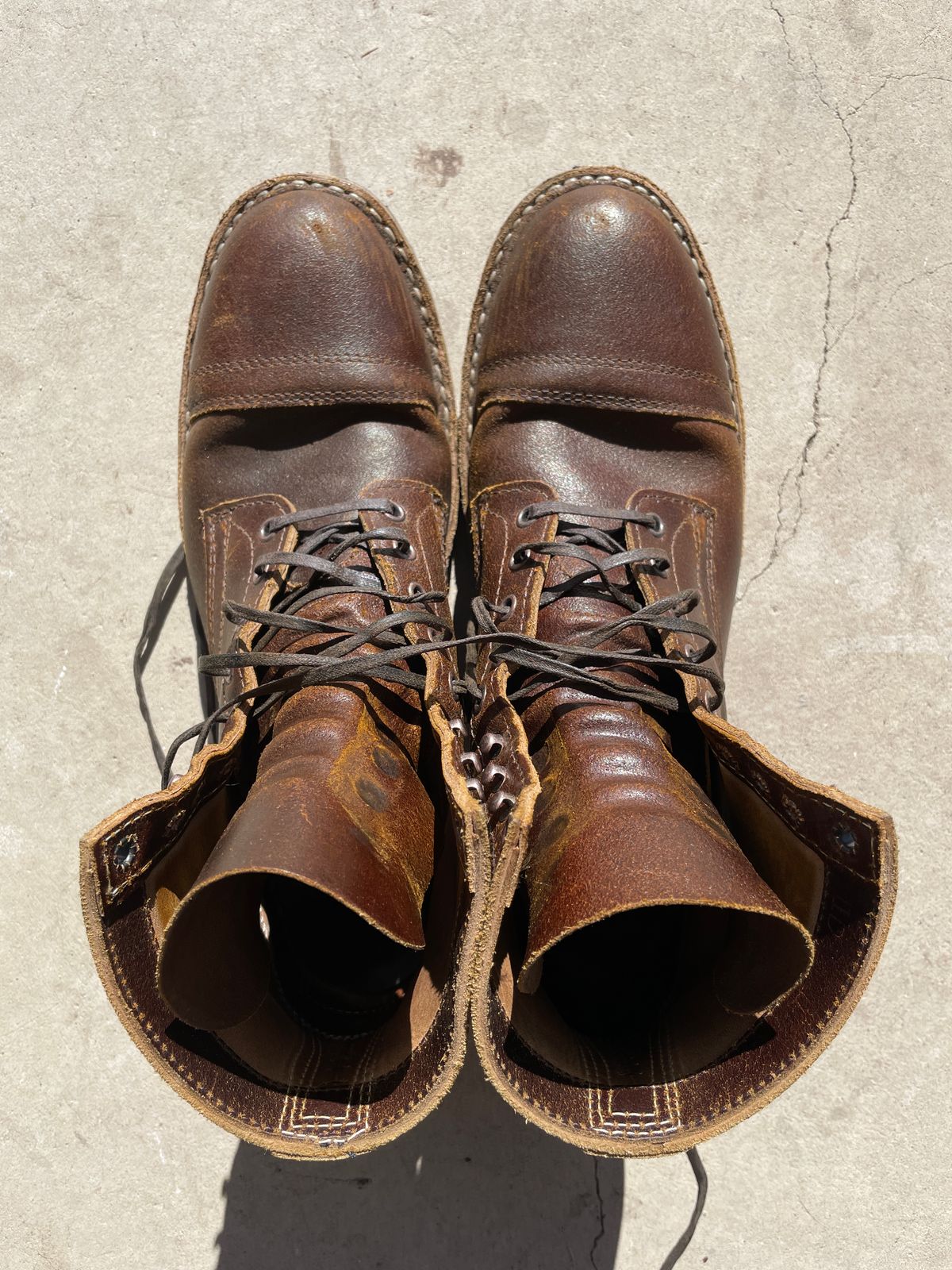 Photo by nucleardelorean on February 5, 2024 of the White's MP-Sherman Toe Cap in Horween Cinnamon Waxed Flesh.