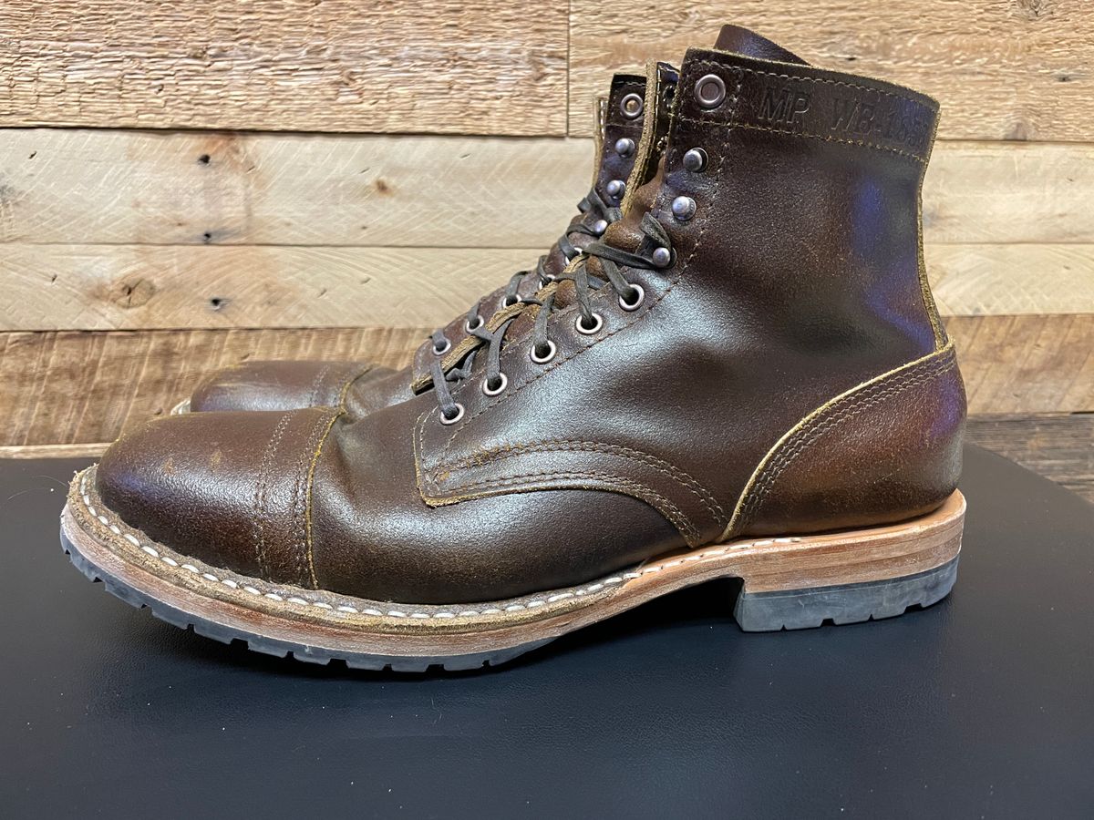Photo by nucleardelorean on March 6, 2024 of the White's MP-Sherman Toe Cap in Horween Cinnamon Waxed Flesh.