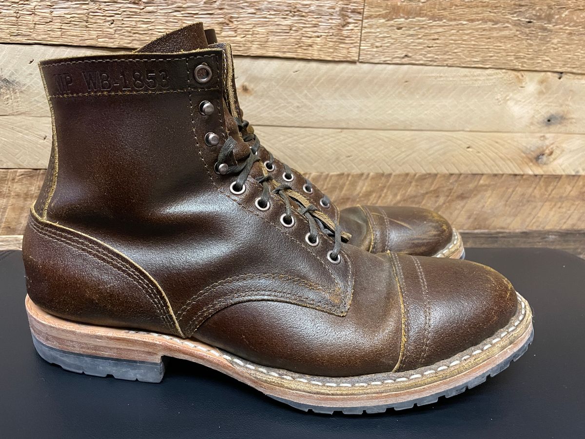 Photo by nucleardelorean on March 6, 2024 of the White's MP-Sherman Toe Cap in Horween Cinnamon Waxed Flesh.