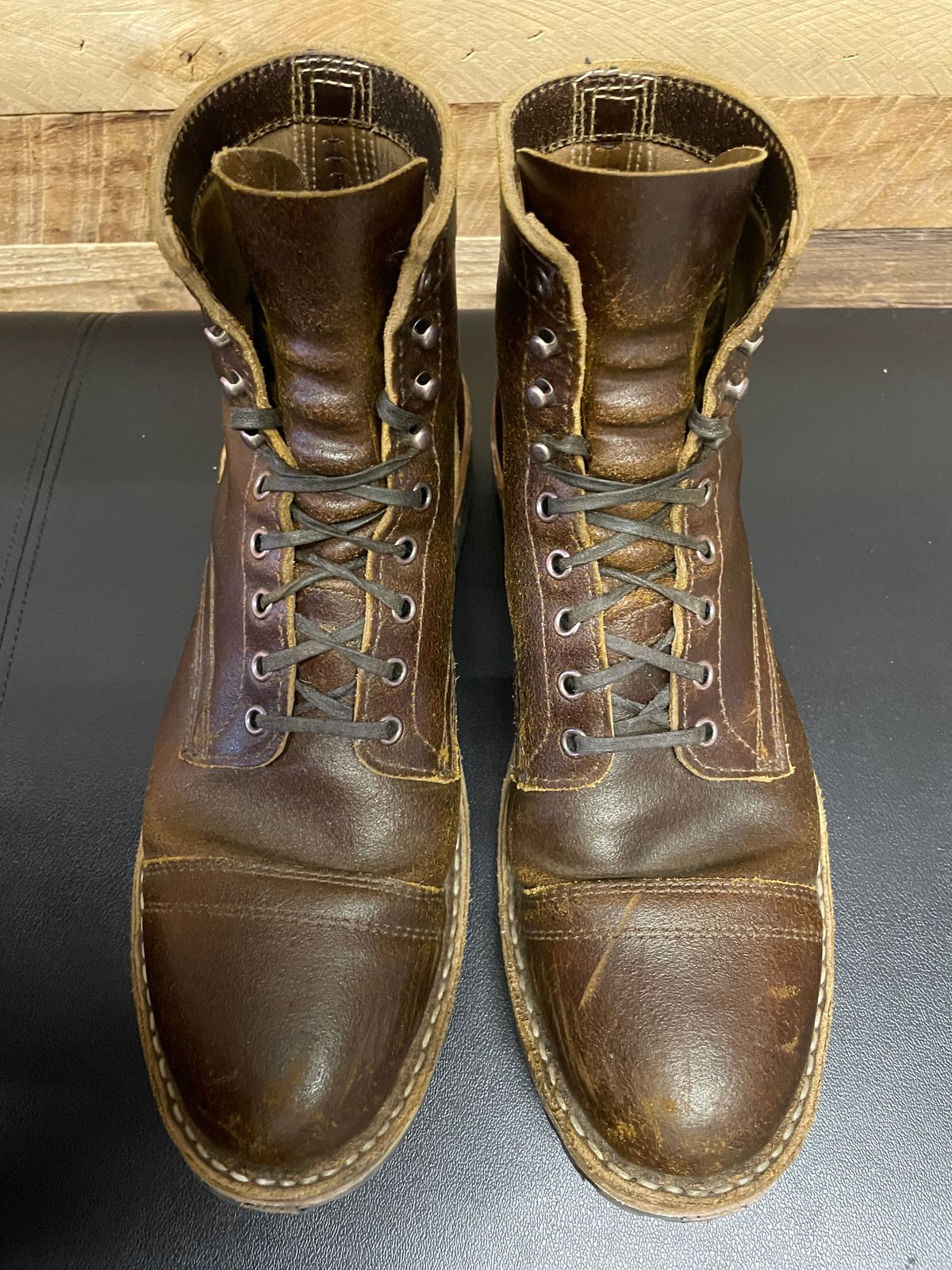 Photo by nucleardelorean on March 6, 2024 of the White's MP-Sherman Toe Cap in Horween Cinnamon Waxed Flesh.