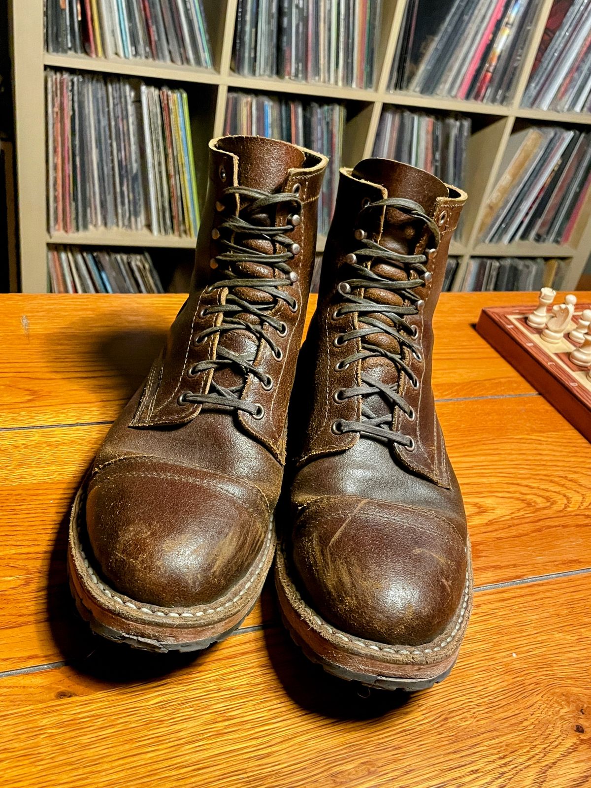 Photo by nucleardelorean on April 6, 2024 of the White's MP-Sherman Toe Cap in Horween Cinnamon Waxed Flesh.