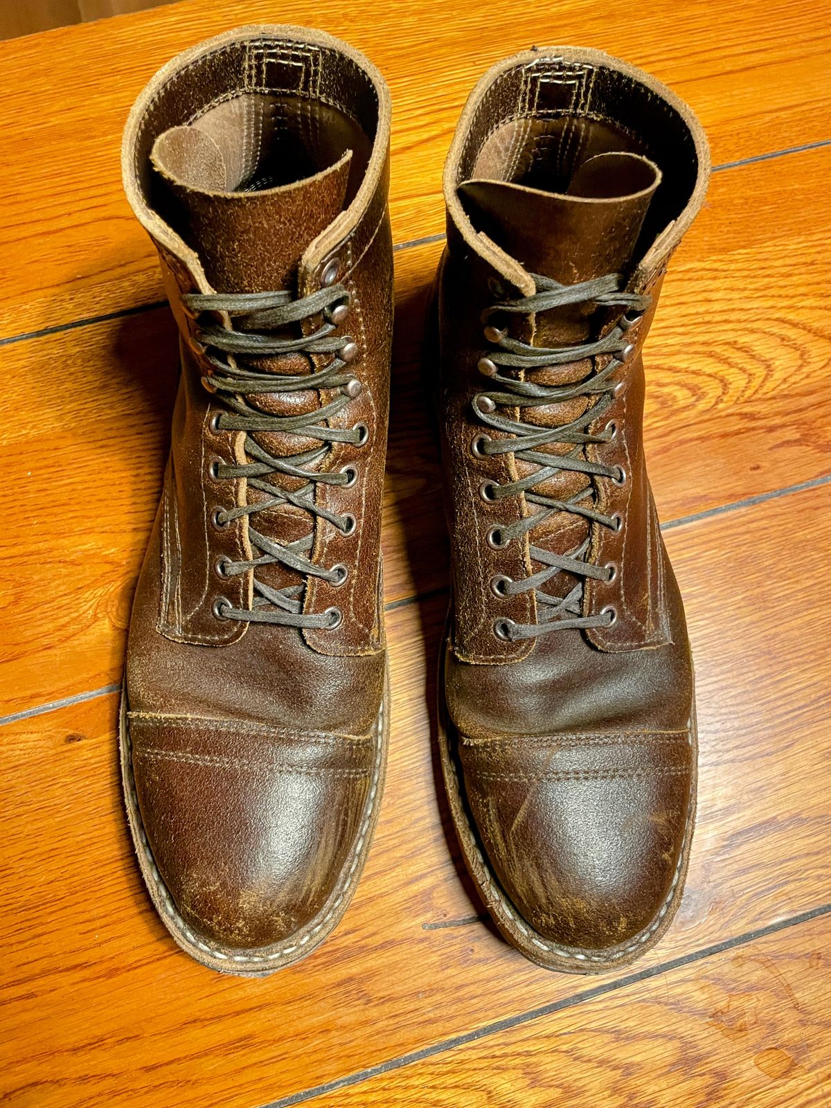 Photo by nucleardelorean on April 6, 2024 of the White's MP-Sherman Toe Cap in Horween Cinnamon Waxed Flesh.