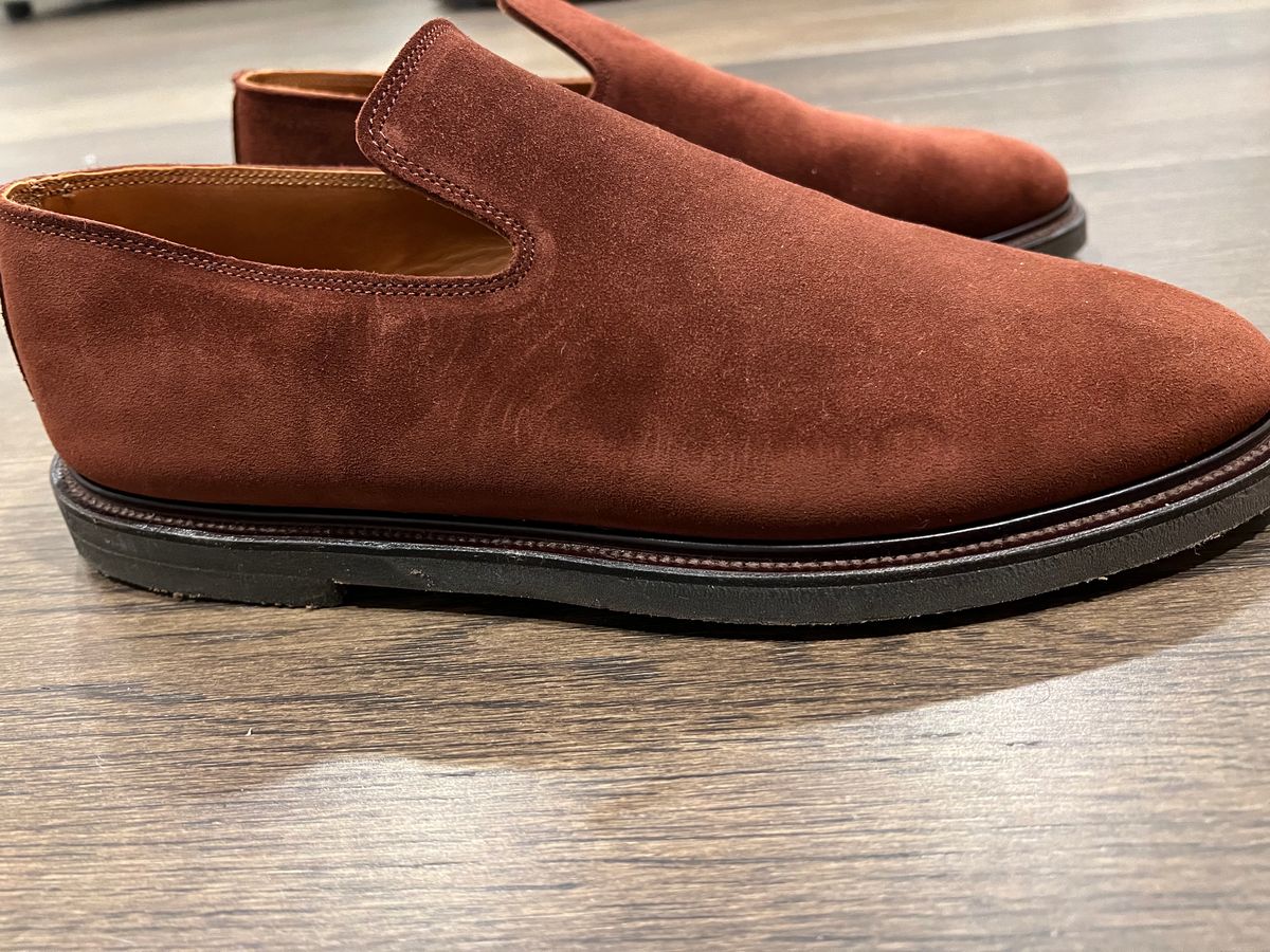 Photo by sixstringsmash on November 1, 2023 of the Viberg Slipper in Terre Calf Suede.