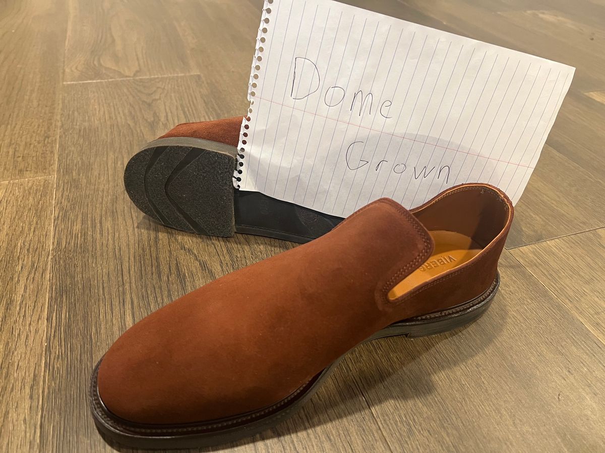 Photo by sixstringsmash on November 1, 2023 of the Viberg Slipper in Terre Calf Suede.