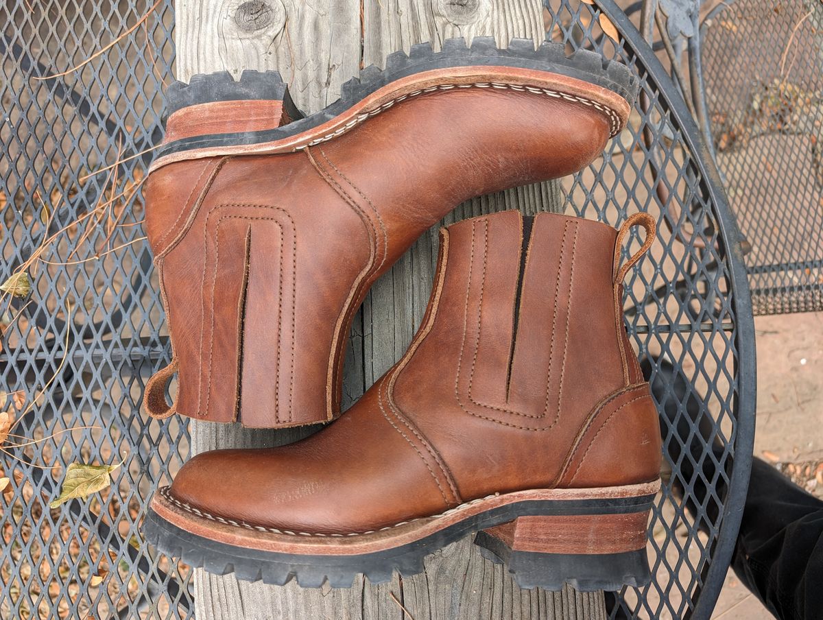 Photo by ninjagin on December 1, 2023 of the Nicks Work Chelsea in Seidel 1964 Brown.