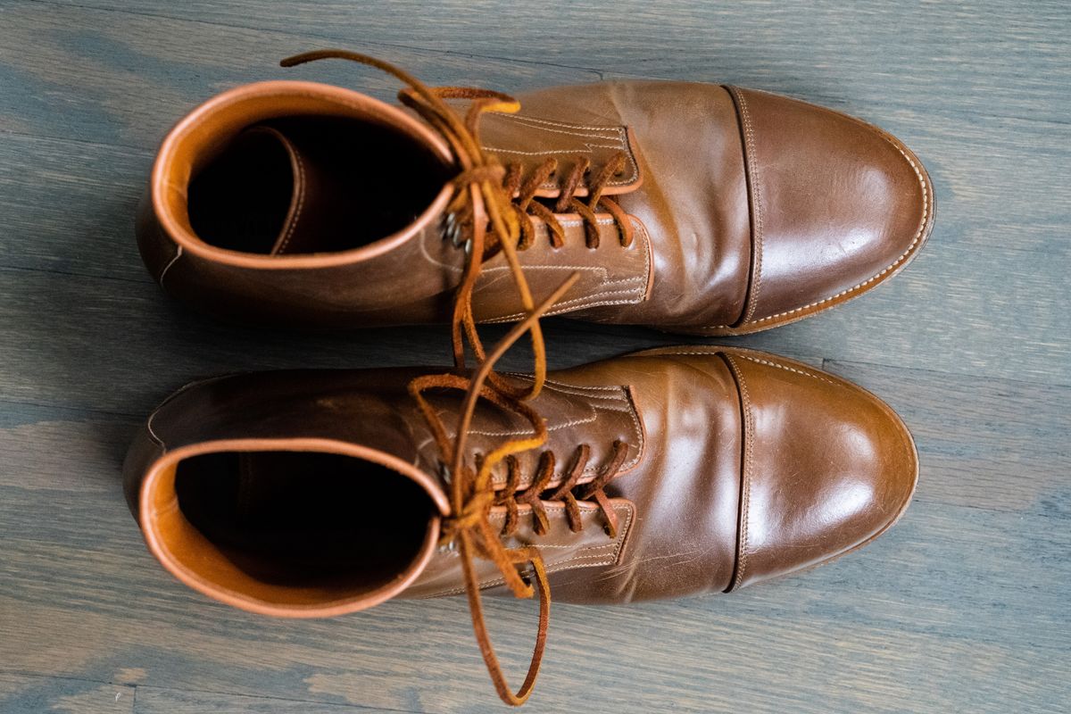 Photo by varnu on November 4, 2022 of the Viberg Halkett in Horween Bourbon Shell Cordovan.