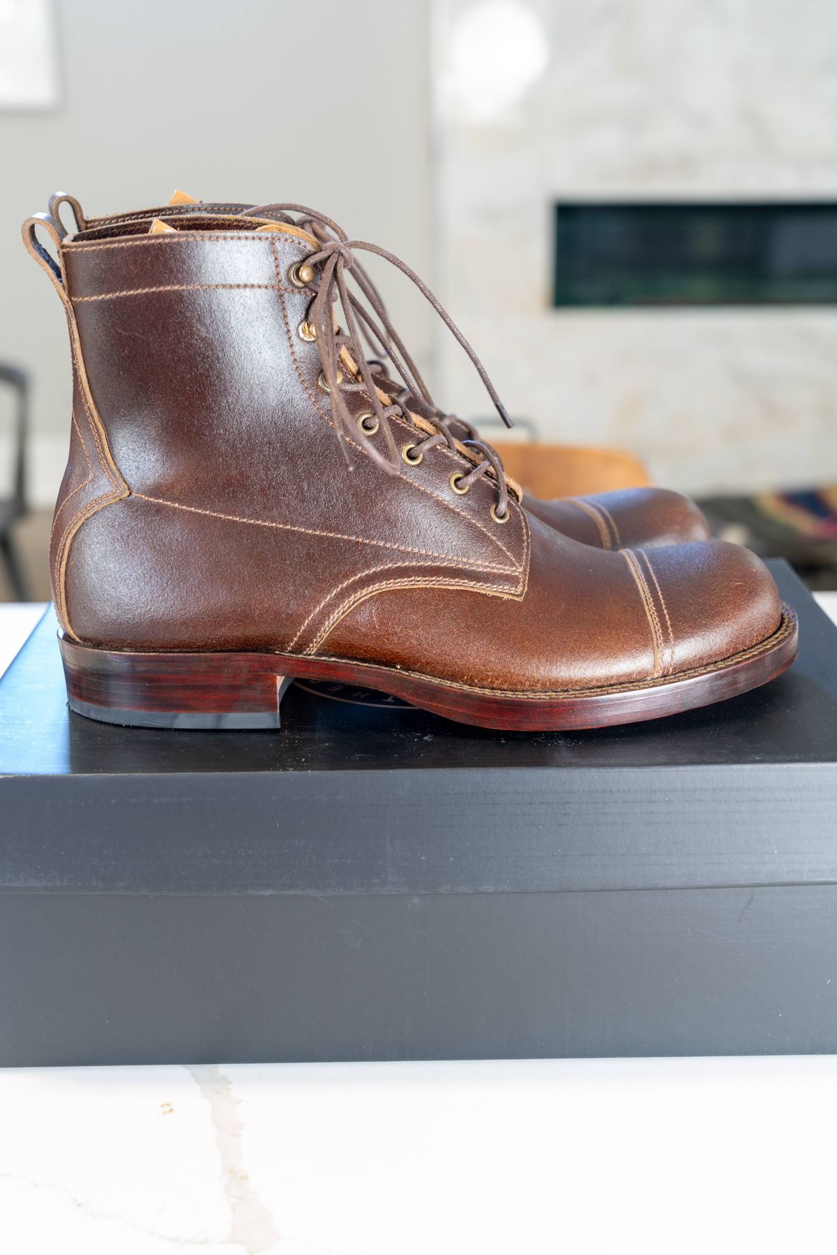 Photo by varnu on October 2, 2025 of the Caswell Boot Company x Fortis in Horween Tan Waxed Flesh.