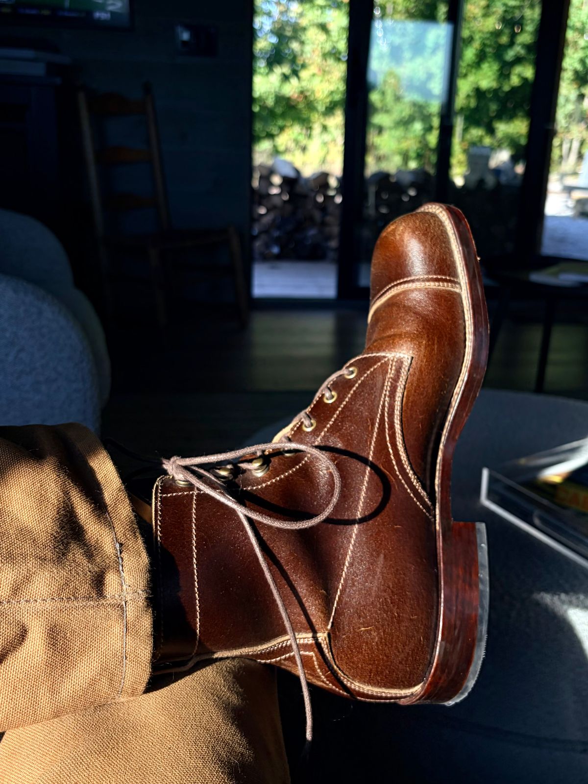 Photo by varnu on October 4, 2025 of the Caswell Boot Company x Fortis in Horween Tan Waxed Flesh.