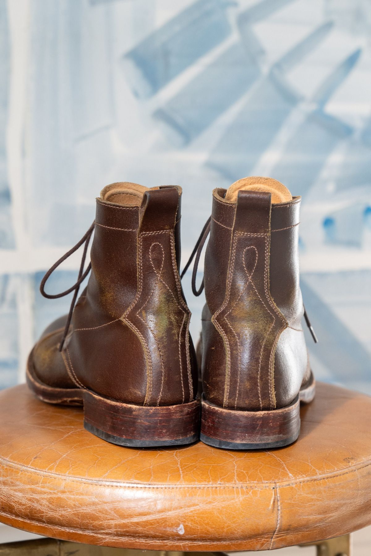 Photo by varnu on December 5, 2025 of the Caswell Boot Company x Fortis in Horween Tan Waxed Flesh.