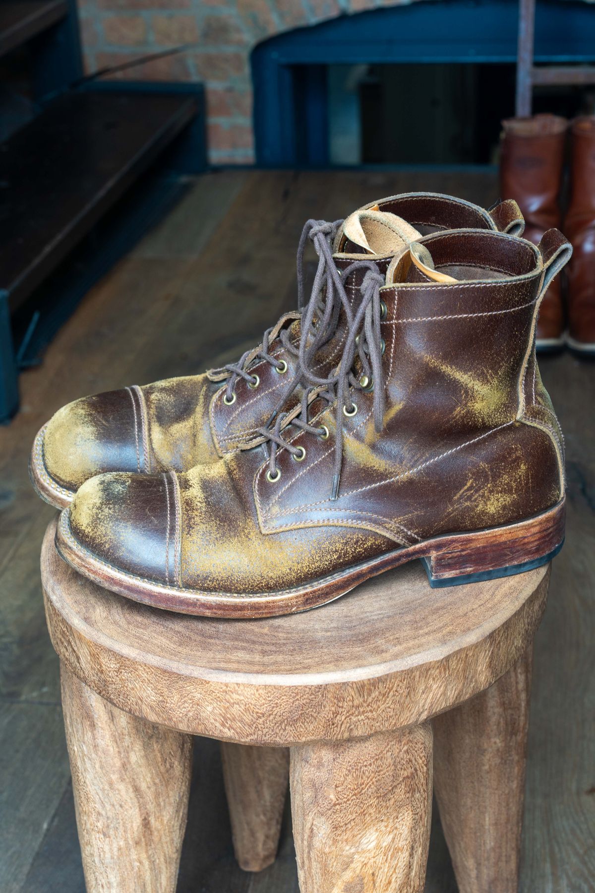 Photo by varnu on April 2, 2026 of the Caswell Boot Company x Fortis in Horween Tan Waxed Flesh.