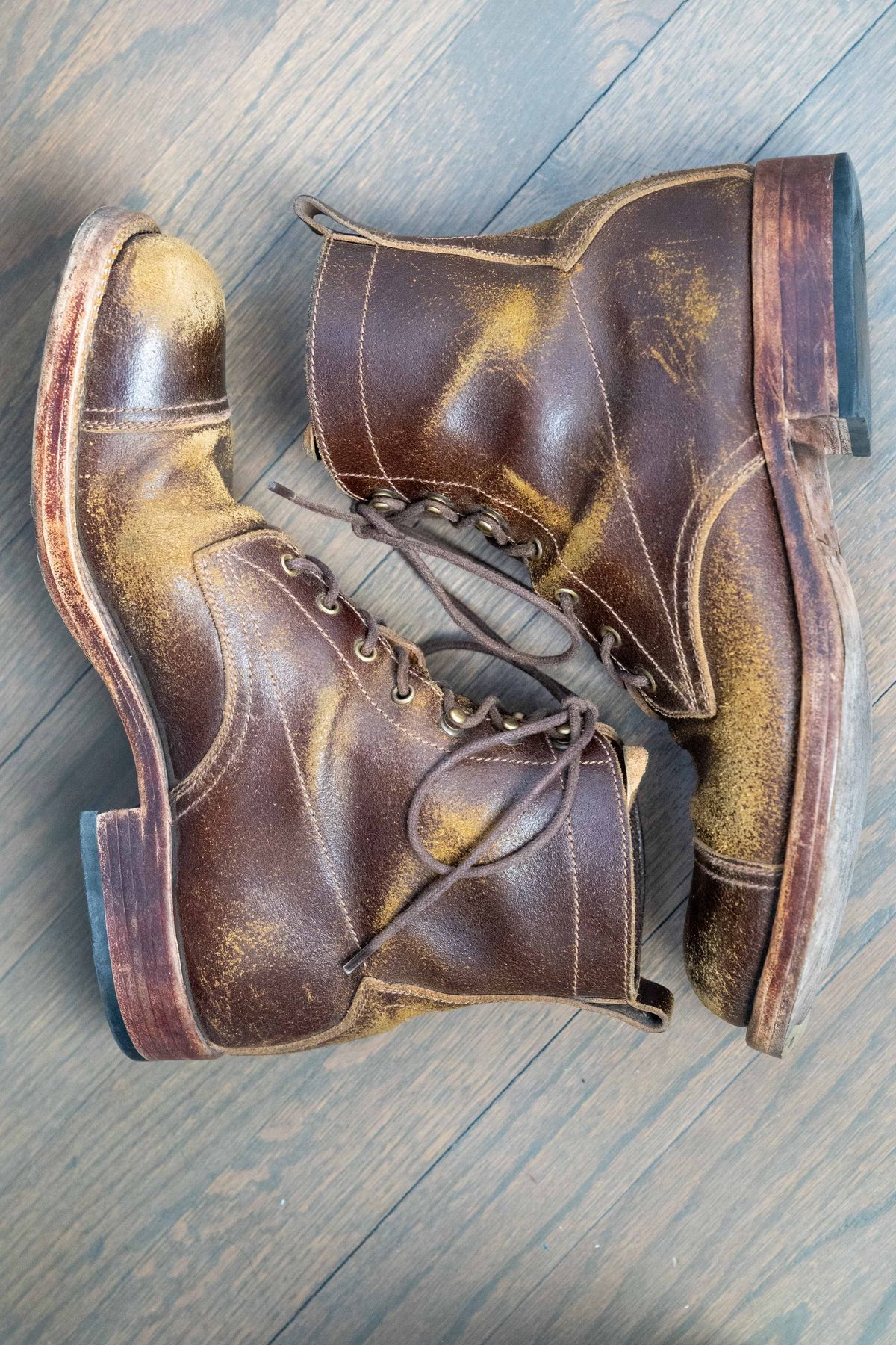 Photo by varnu on April 2, 2026 of the Caswell Boot Company x Fortis in Horween Tan Waxed Flesh.