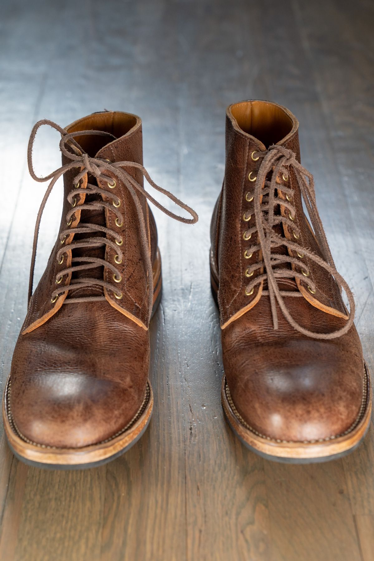 Photo by varnu on November 2, 2024 of the Viberg Service Boot in C.F. Stead Snuff Naked Kudu.