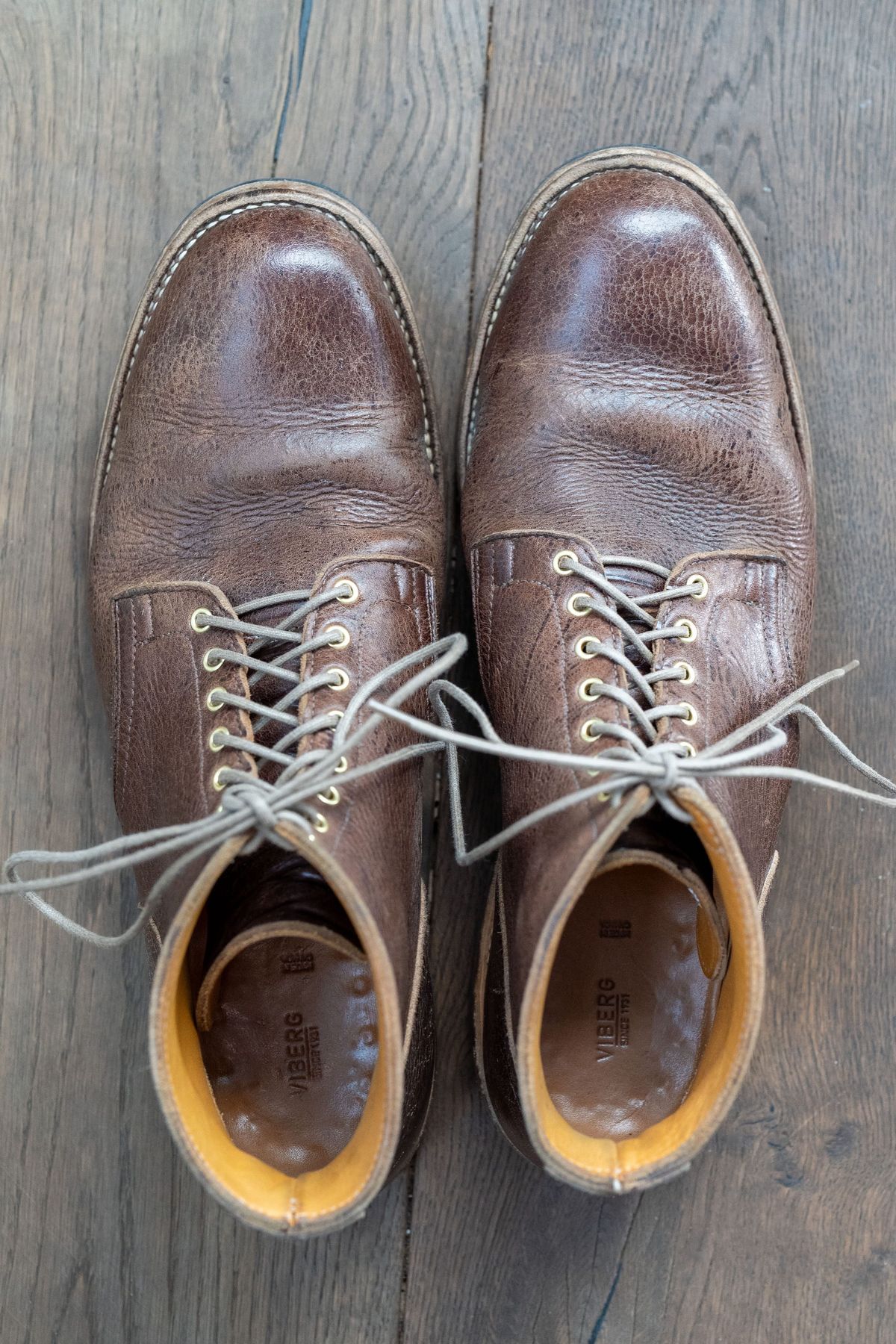 Photo by varnu on March 1, 2025 of the Viberg Service Boot in C.F. Stead Snuff Naked Kudu.