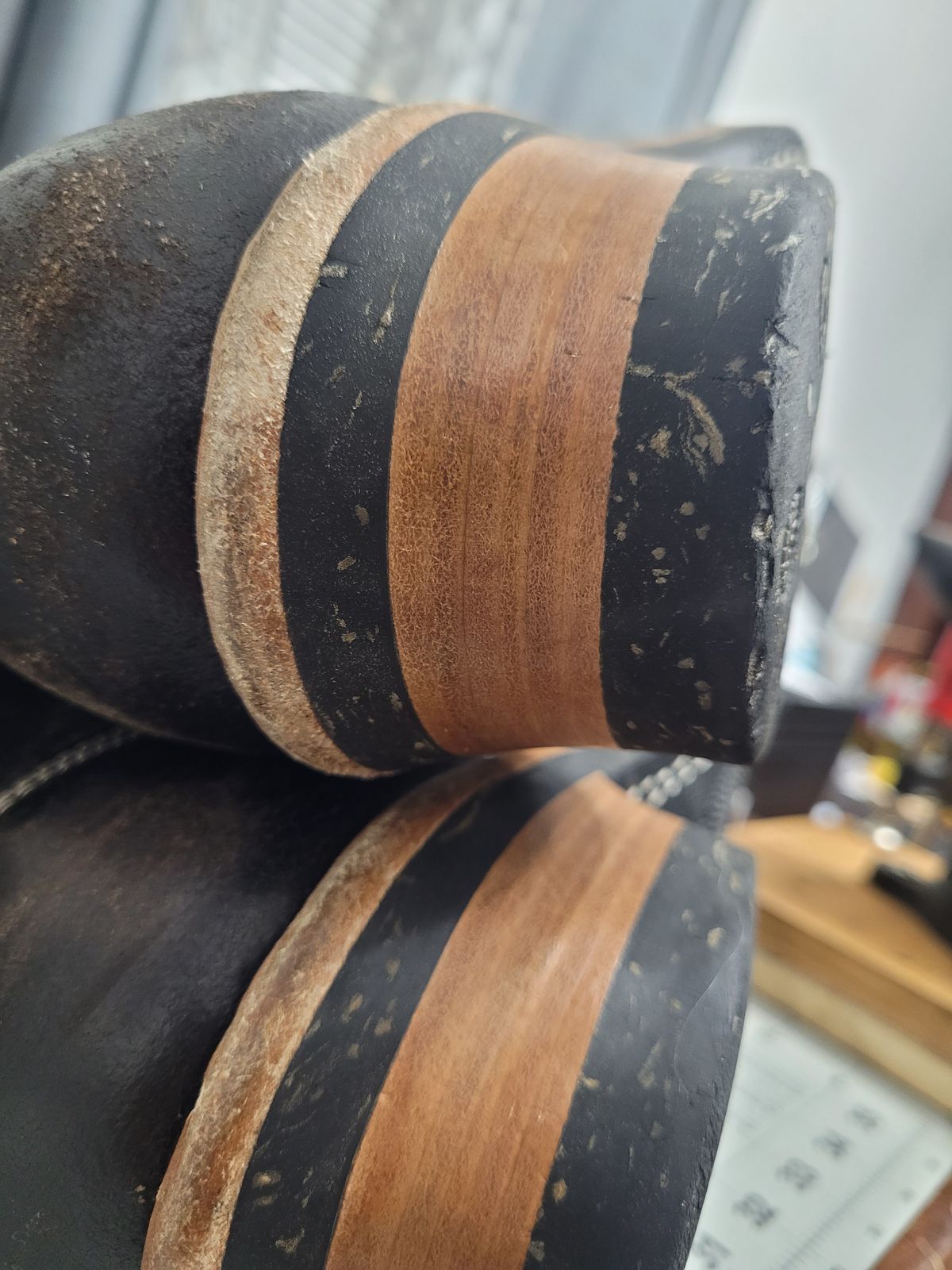Photo by Schmittworks on November 19, 2024 of the Frank's Boots Lace-To-Toe in Horween Black Waxed Flesh & Horween Cinnamon Waxed Flesh.