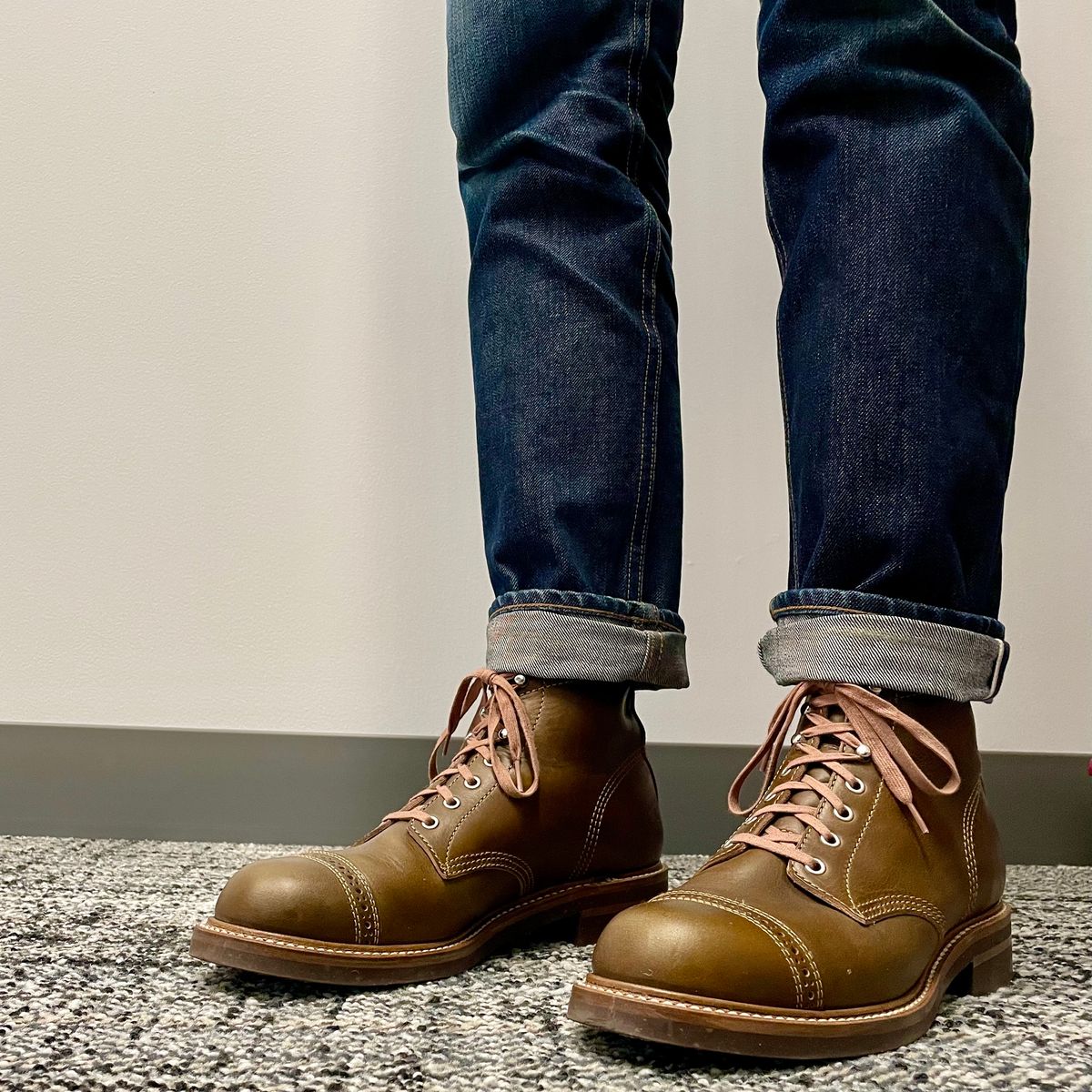 Photo by leumas on March 2, 2023 of the John Lofgren Combat Boots in Horween Olive Chromexcel.