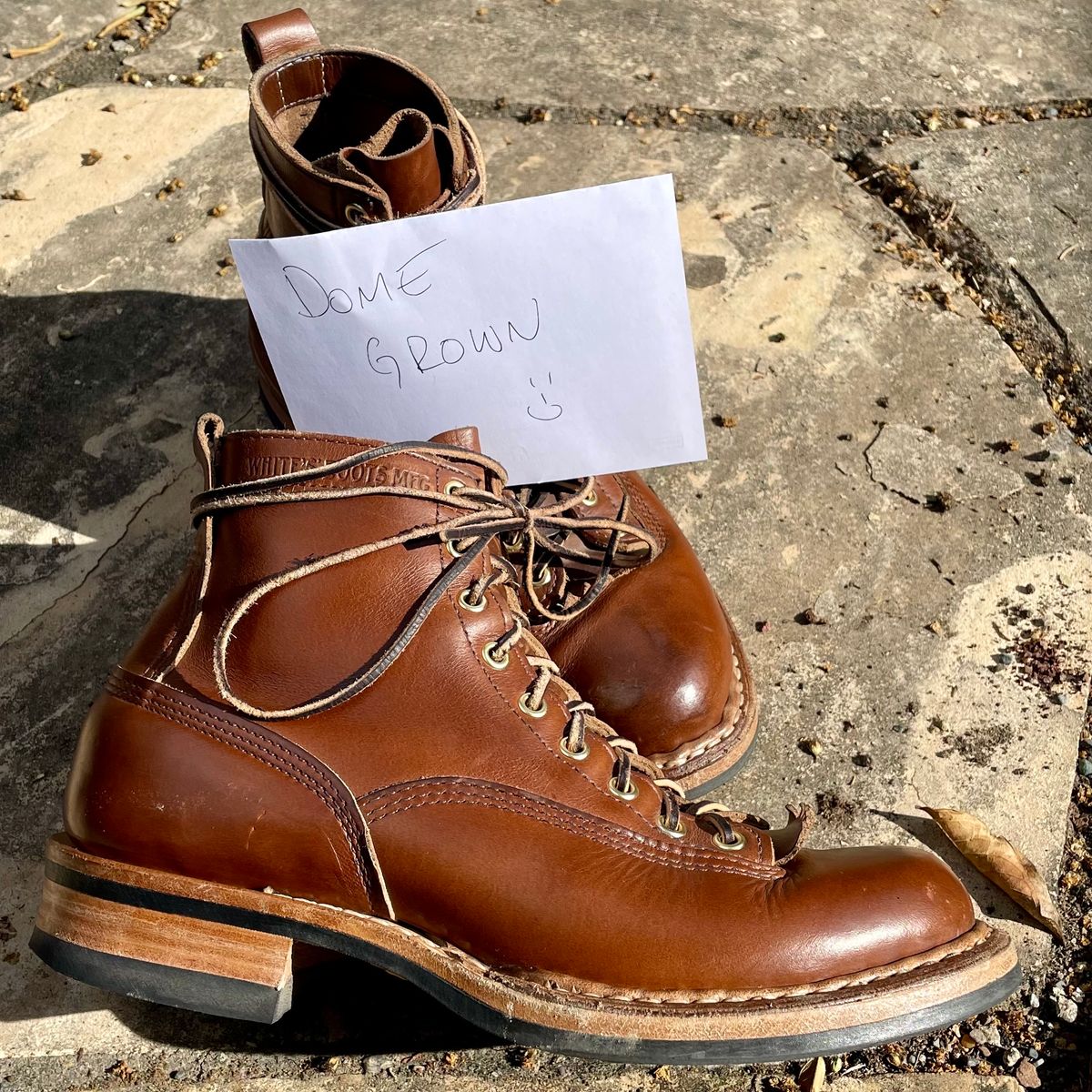 Photo by leumas on November 1, 2023 of the White's x Division Road LTT Lineman 350 in Horween British Tan Chromexcel.