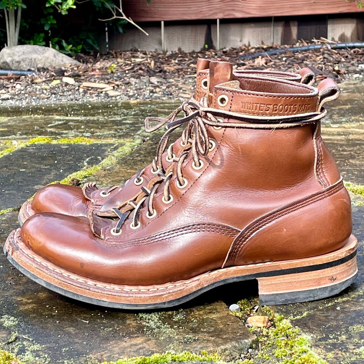 Photo by leumas on March 5, 2024 of the White's x Division Road LTT Lineman 350 in Horween British Tan Chromexcel.