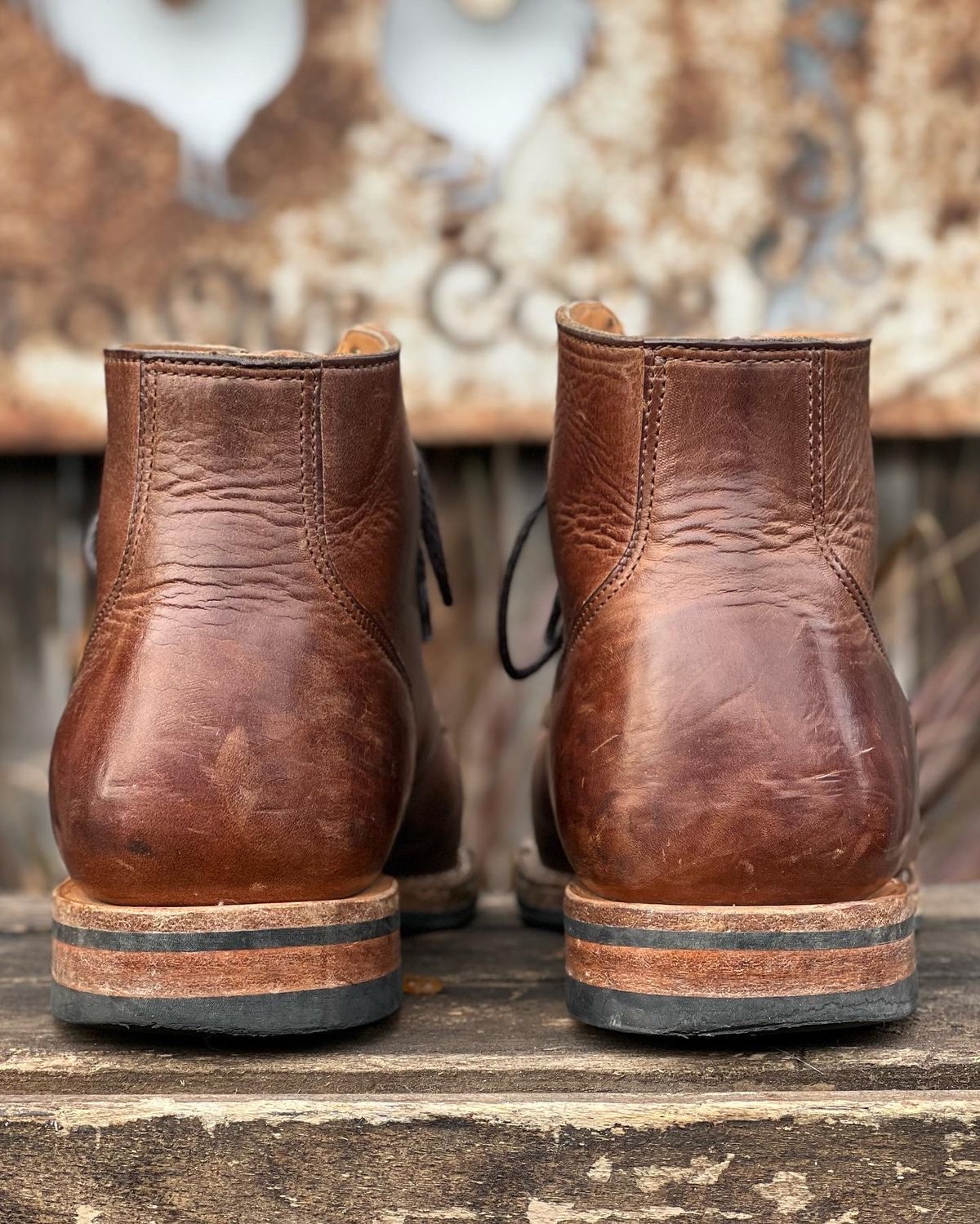 Photo by Nerdin.with.Boots on December 1, 2022 of the Viberg Service Boot BCT in Horween Mocha Vintage.