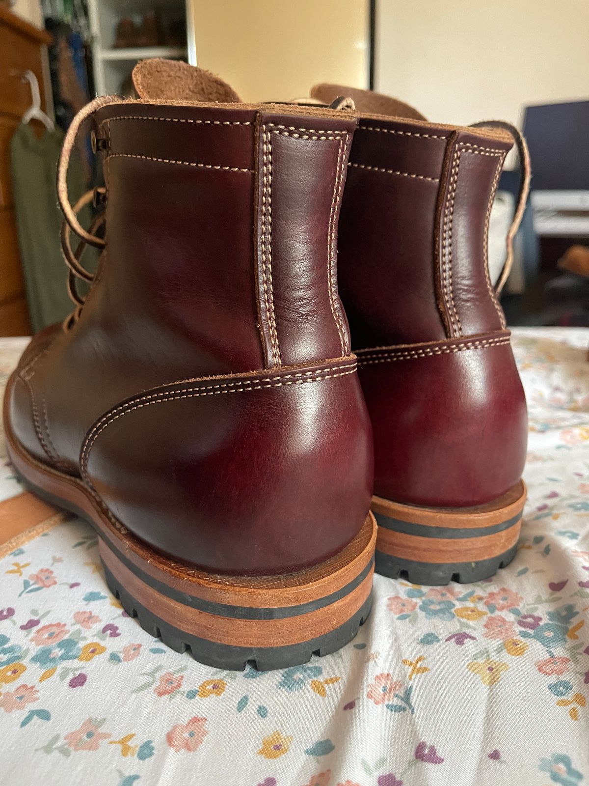 Photo by MRivera4396 on November 16, 2024 of the Truman Cap Toe Boot in Seidel Oxblood Double Shot.